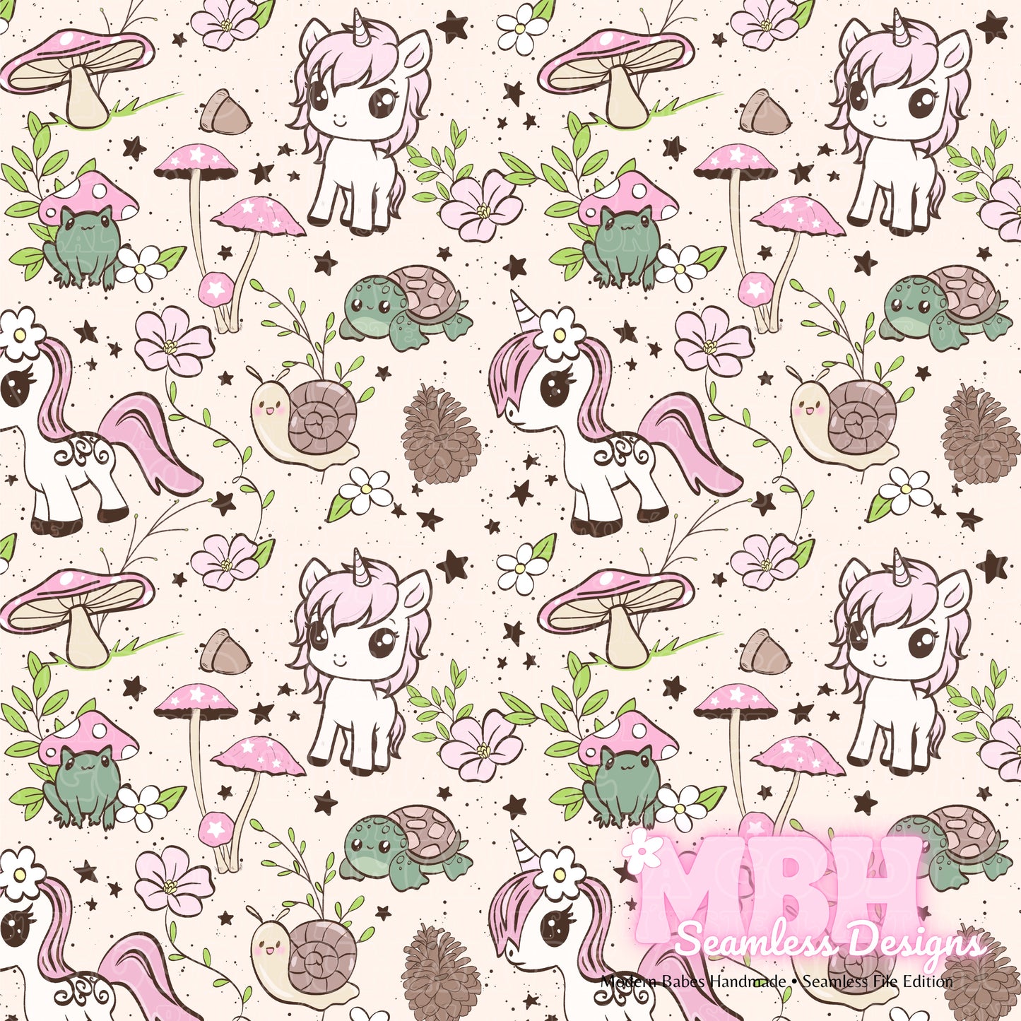 Cottagecore Unicorns Assorted Colorways Seamless Pattern