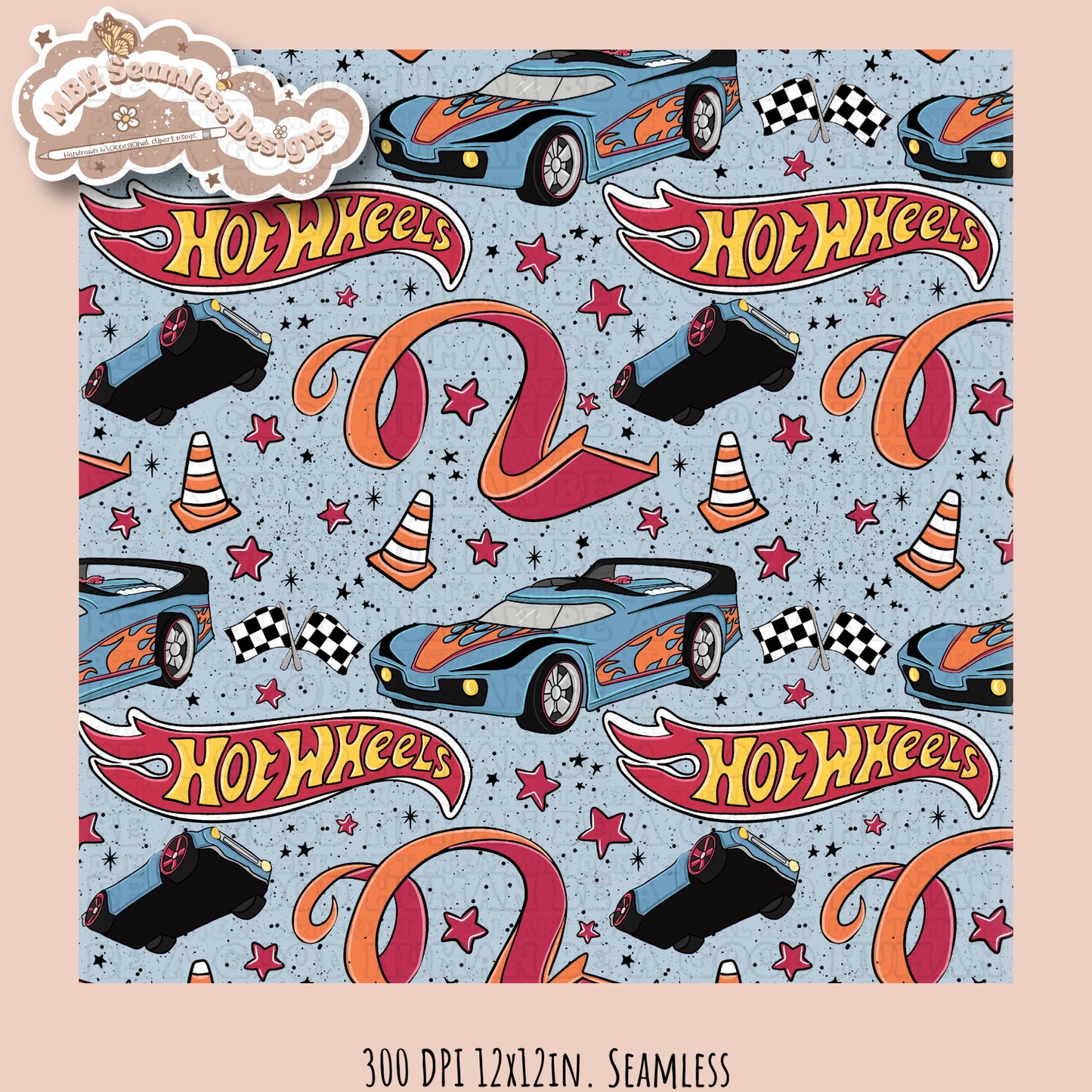Hot Wheels Seamless Pattern Multiple Colorways