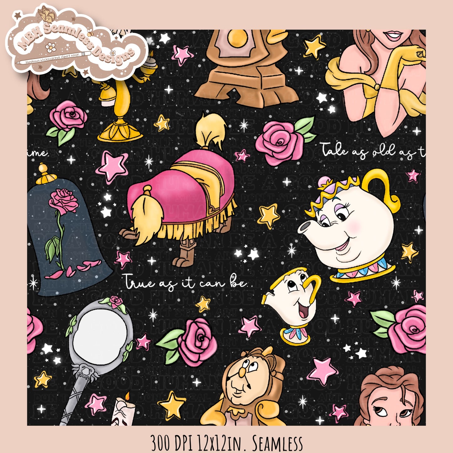 Belle and Beast Rose Floral Seamless Pattern & PNG