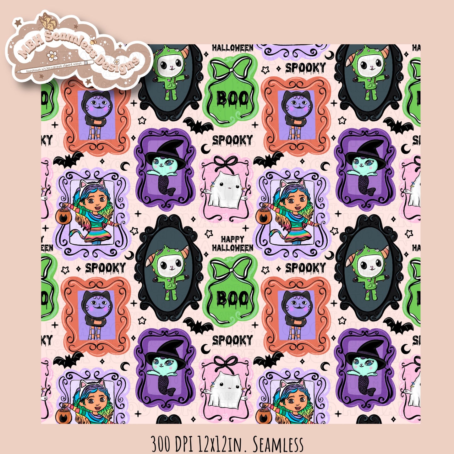 Gabby Spooky Frames Seamless Pattern // PNG // Assorted Colorways