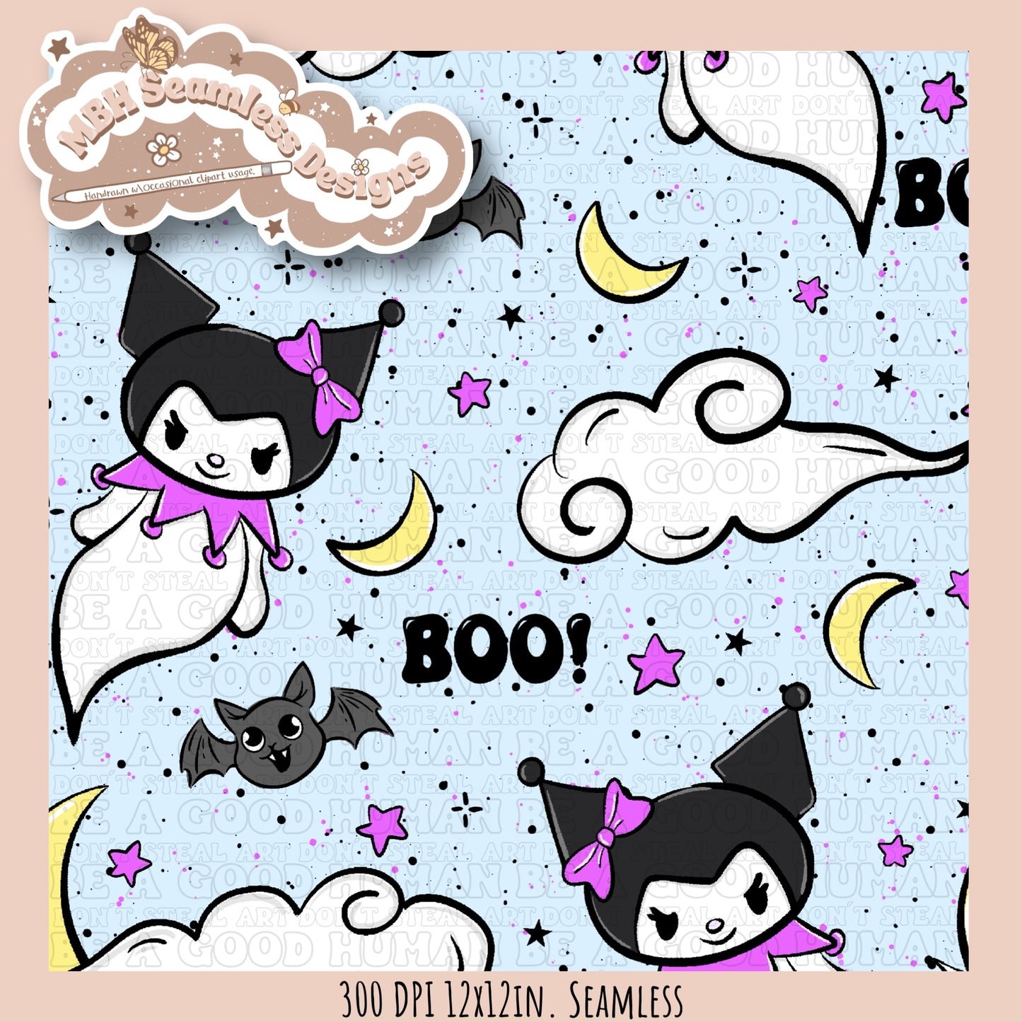 Kuromi Ghost Seamless Pattern MULTIPLE COLORWAYS