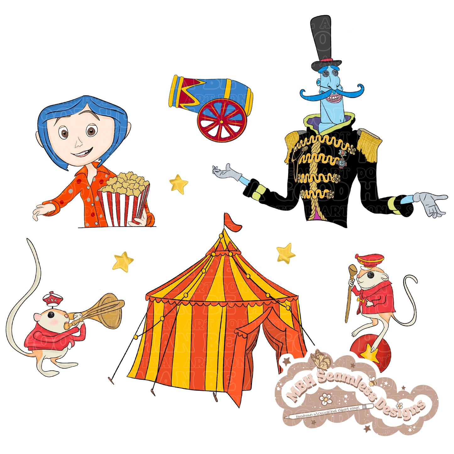 Button Eyes Circus //Coordinate //Seamless Pattern // PNG