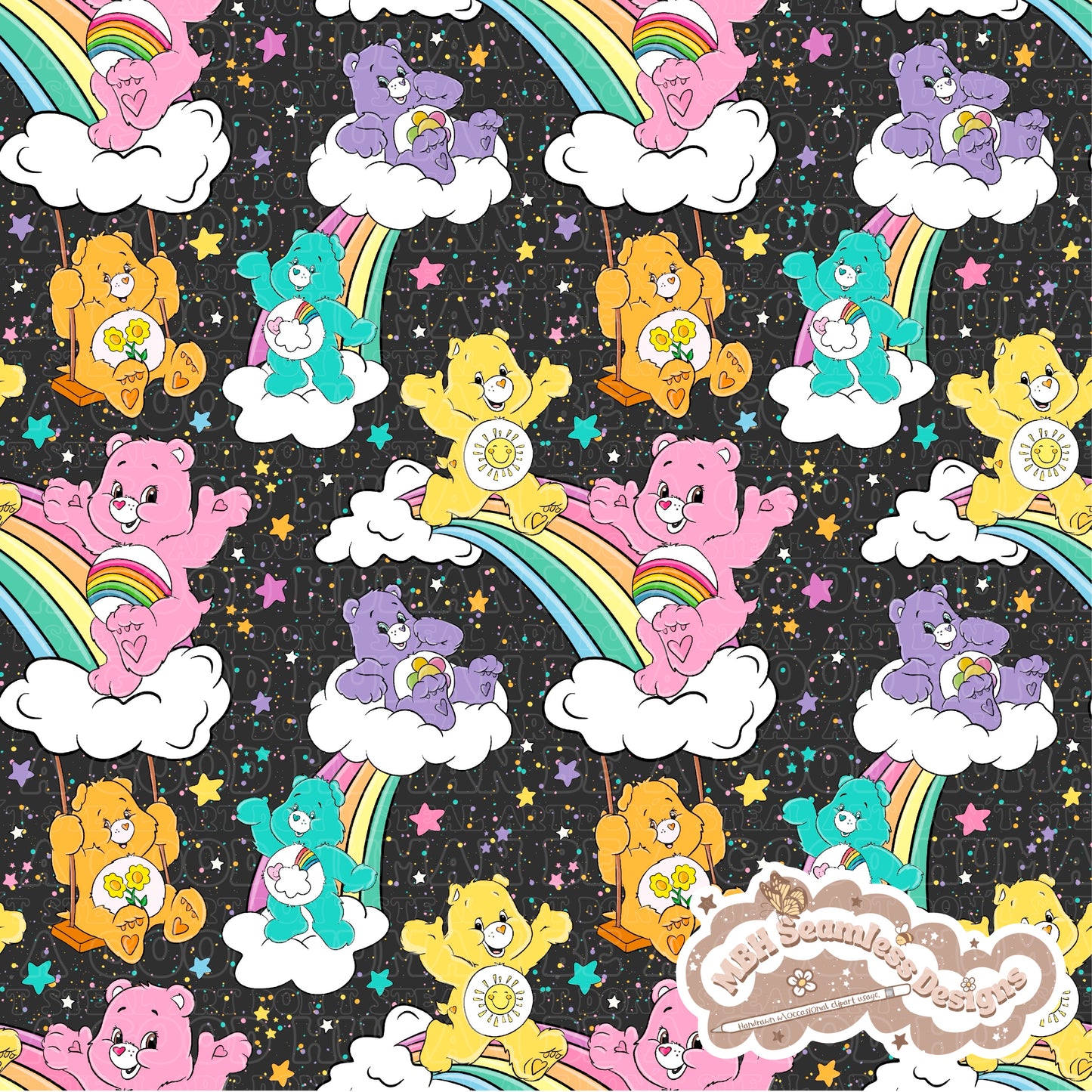 Rainbow Care Bears Seamless Pattern MULTIPLE COLORWAYS