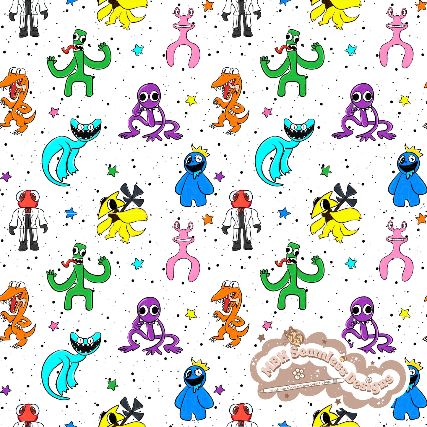 Rainbow Friends Spex Seamless Pattern & PNG MULTIPLE COLORWAYS