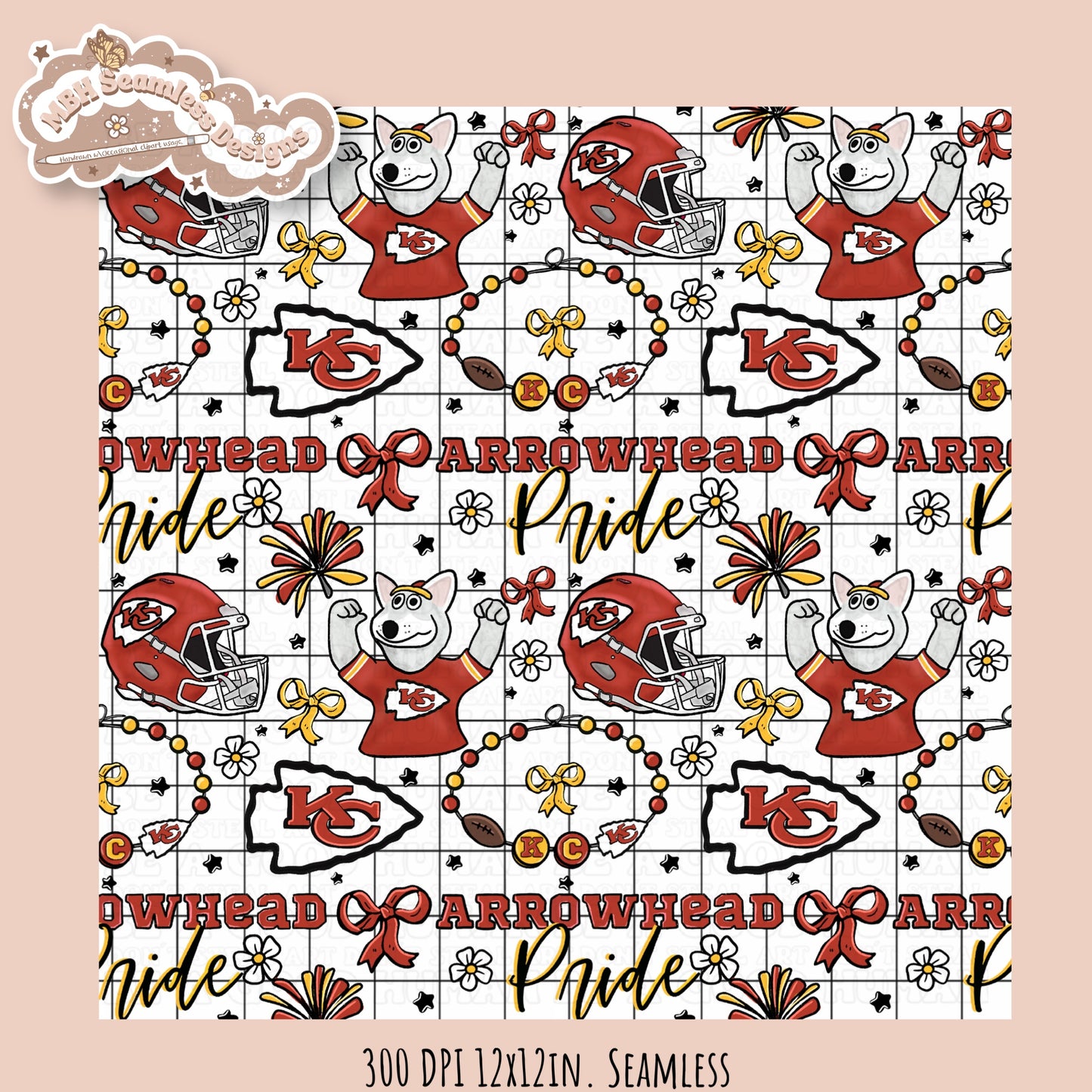 Chiefs x Daisies Football Seamless Pattern // Assorted Colorways