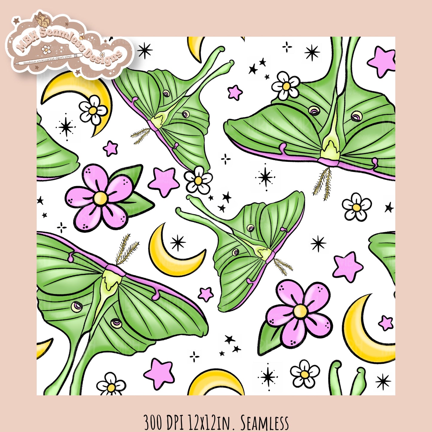 Hextober 25 • Moths Seamless Pattern // PNG // Multiple Colorway Options