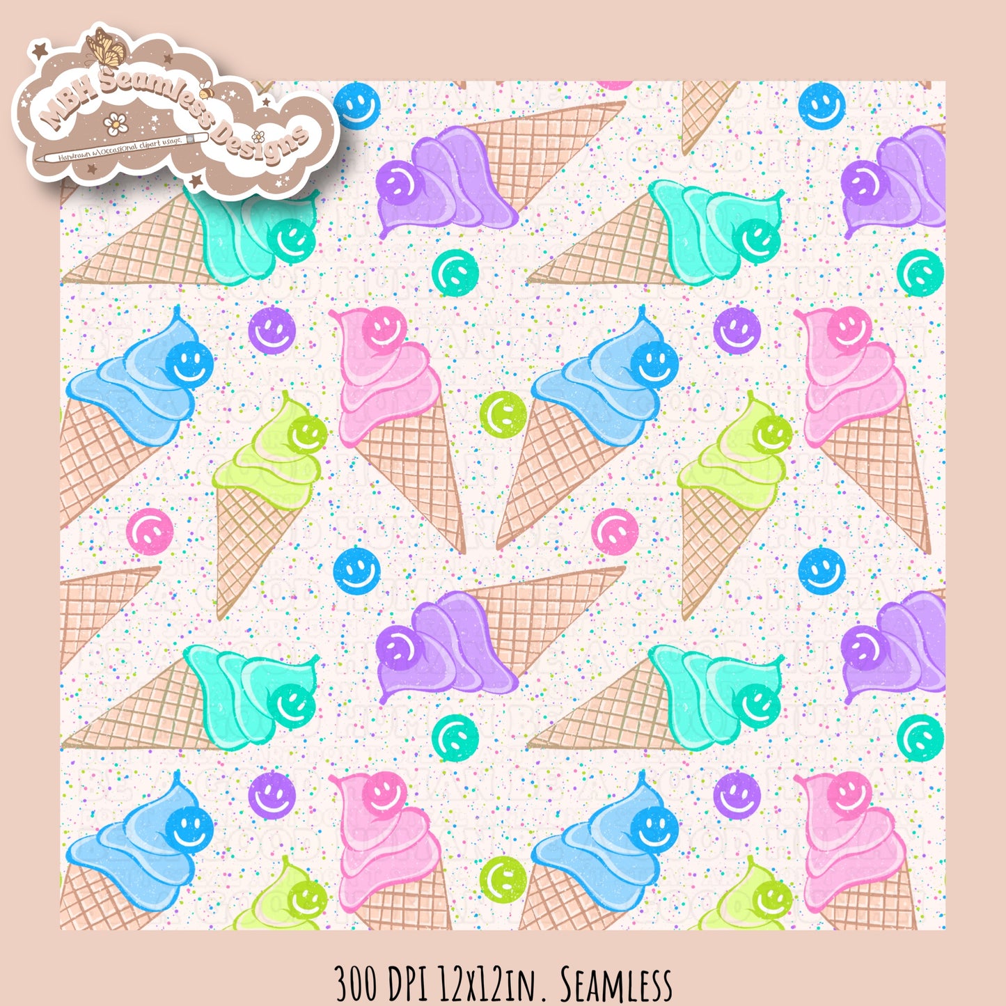 Speckled Ice Cream Smilies Seamless Pattern • Multiple Colorway Options