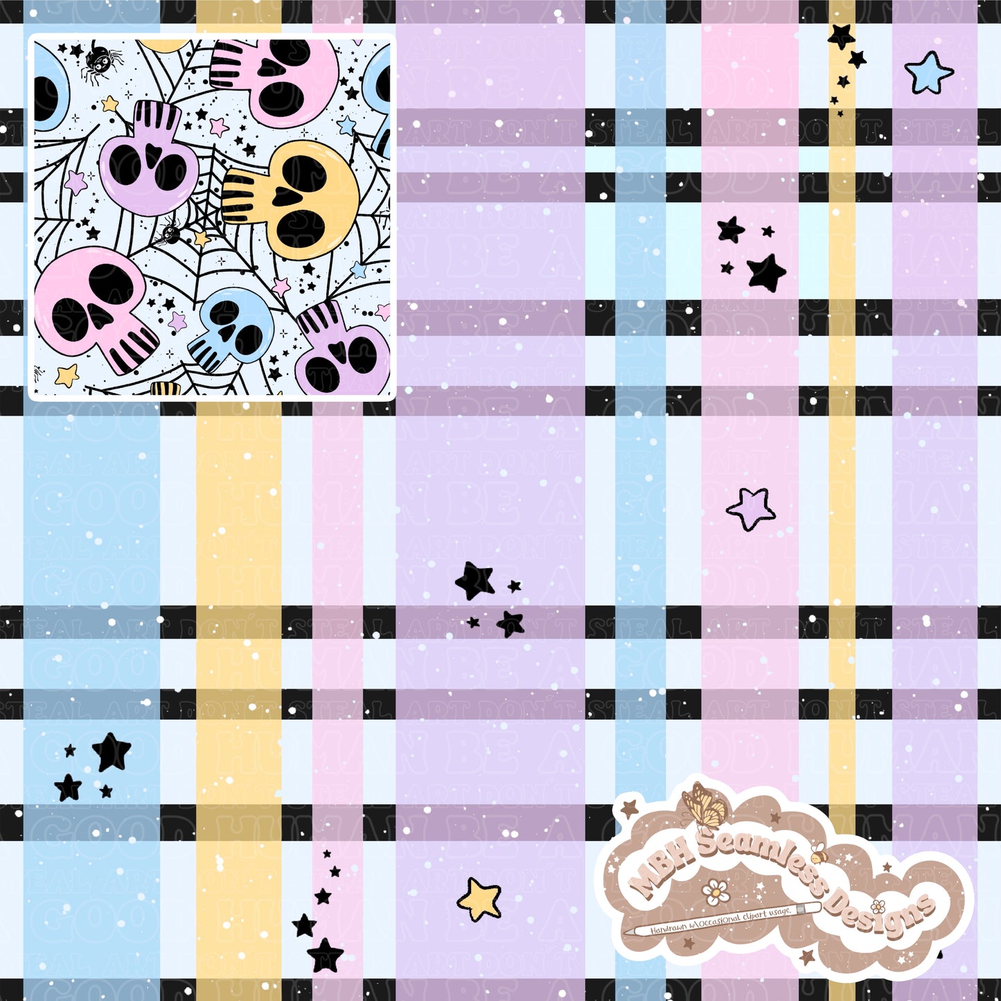 Pastel Spiderweb Skulls Seamless Pattern // COORDS • MULTIPLE COLORWAYS