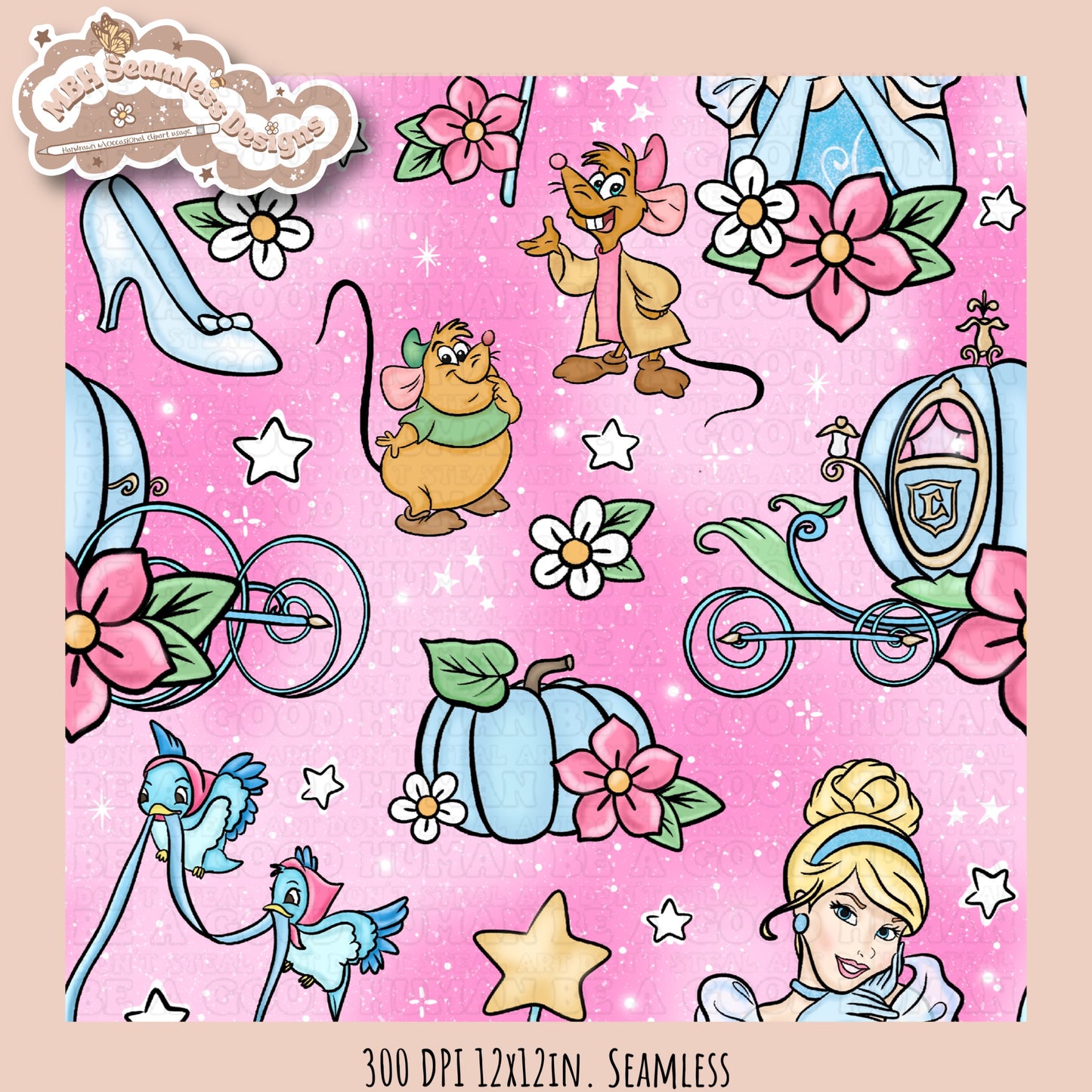 Starry Cinderella Seamless Pattern // PNG • Multiple Colorway Options