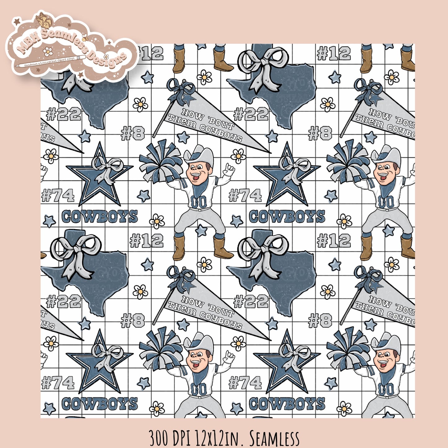 Cowboys x Daisies Football Seamless Pattern // Assorted Colorways