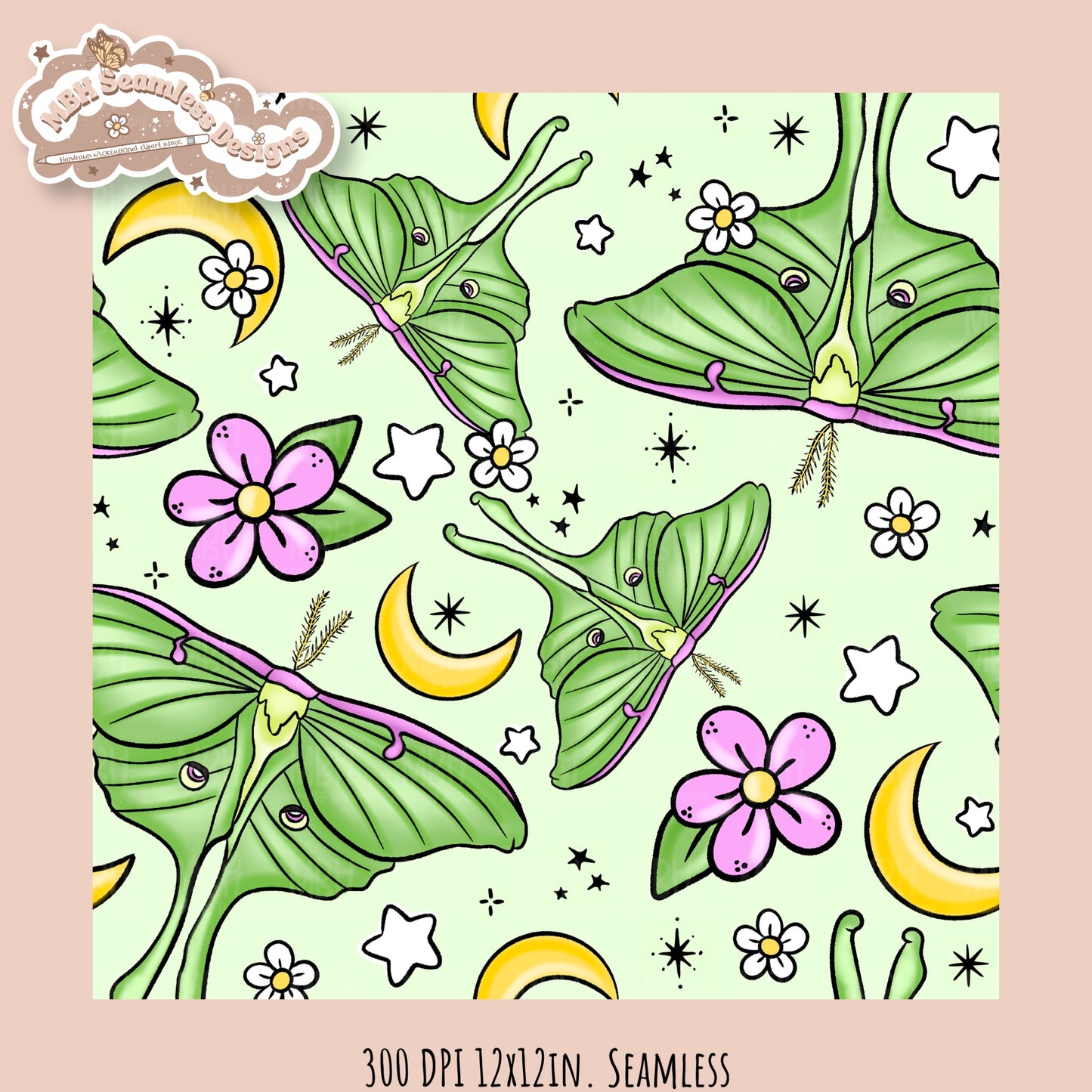 Hextober 25 • Moths Seamless Pattern // PNG // Multiple Colorway Options