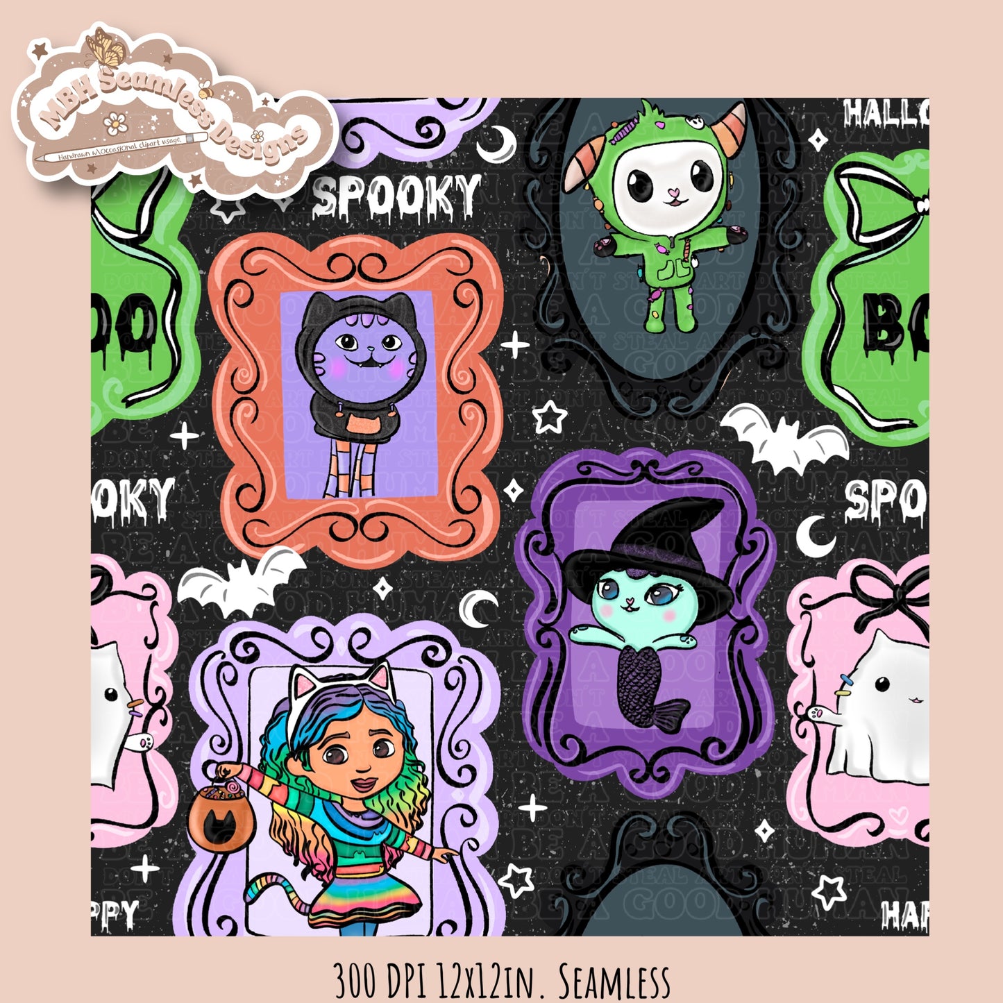 Gabby Spooky Frames Seamless Pattern // PNG // Assorted Colorways