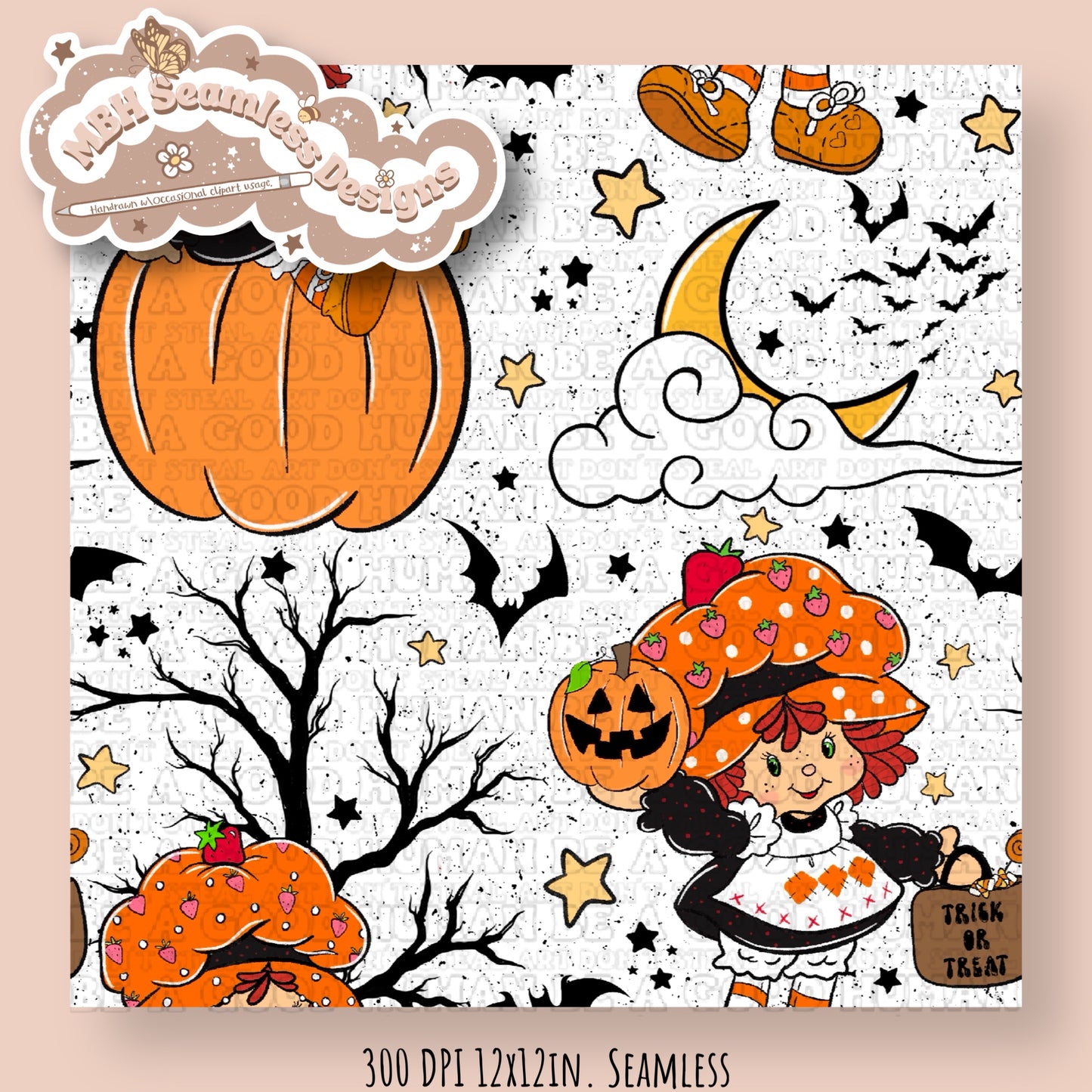 Spooky Strawberry Shortcake Seamless File MULTIPLE COLORWAYS