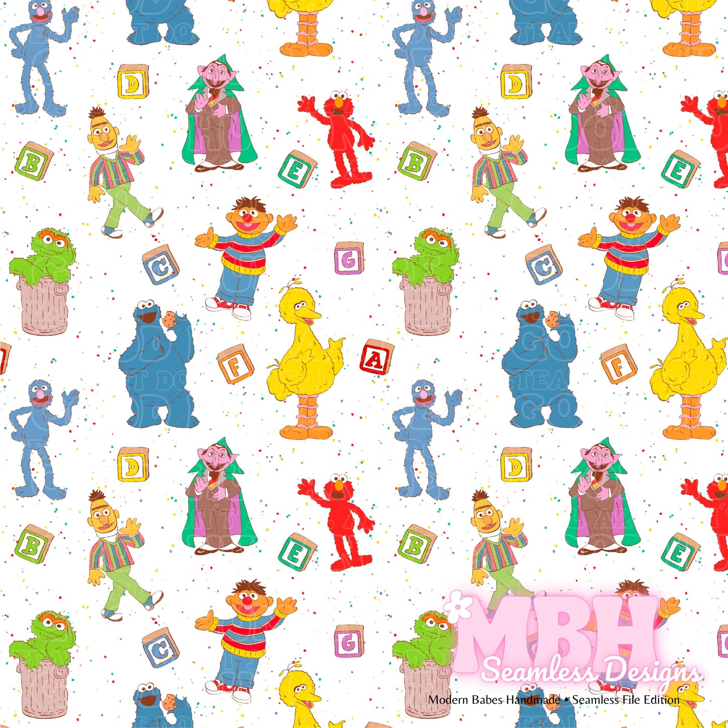Sesame Street ABC Blcoks ASSORTED COLORWAYS Seamless Pattern
