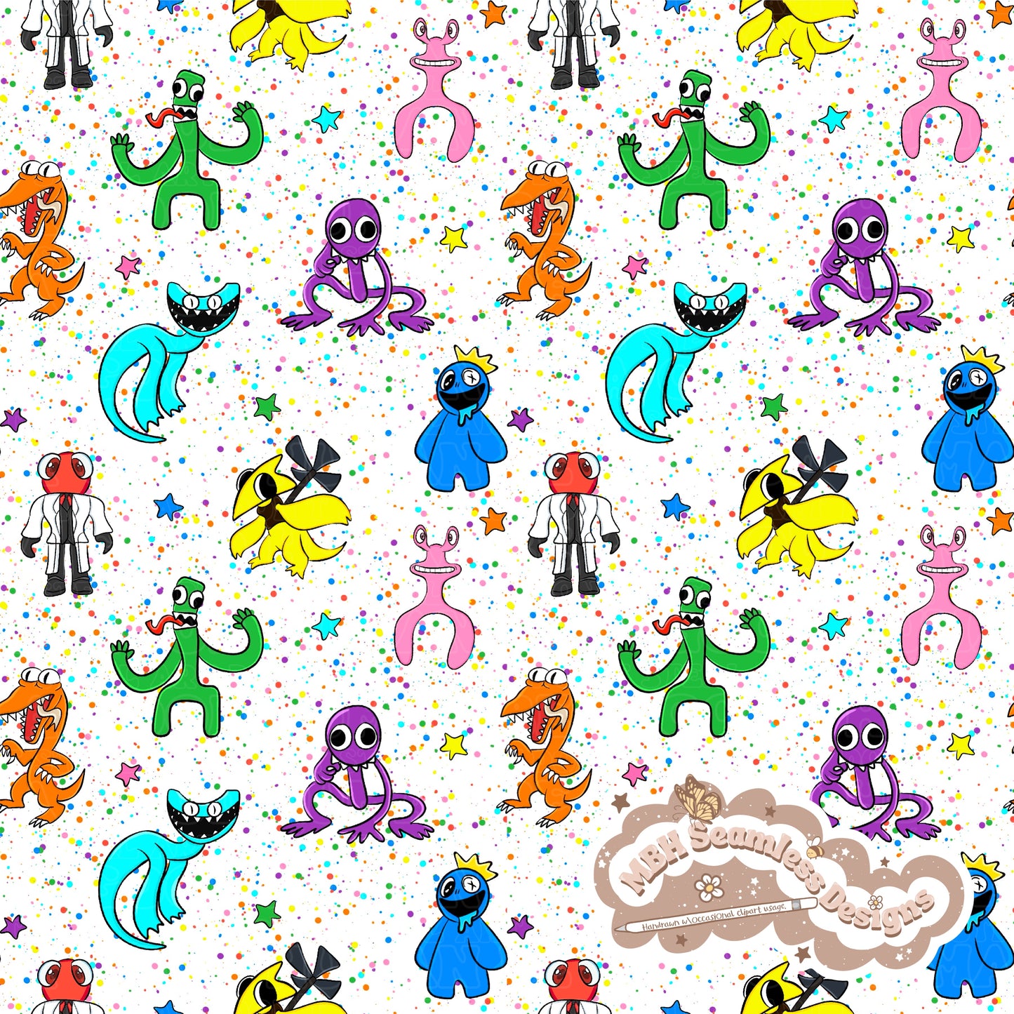 Rainbow Friends Spex Seamless Pattern & PNG MULTIPLE COLORWAYS