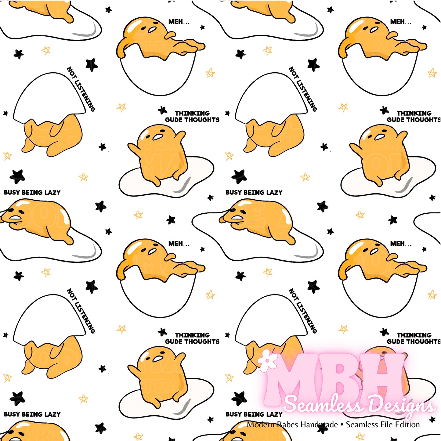Gudetama Quotes Seamless Pattern MULTIPLE COLORWAYS
