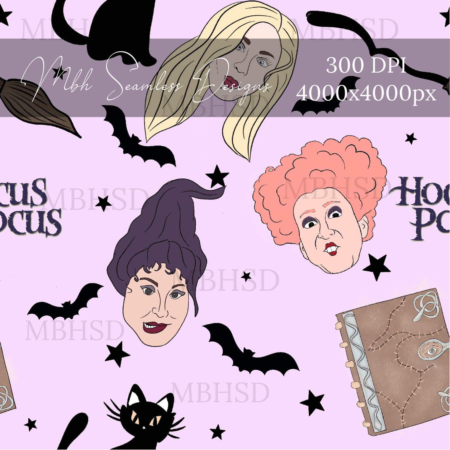 Hocus Pocus Batty 2 Colors Seamless Pattern