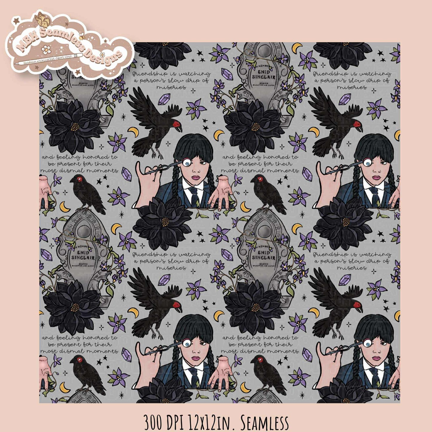 Wednesday Friends Quote Seamless Pattern // PNG // Assorted Colorways