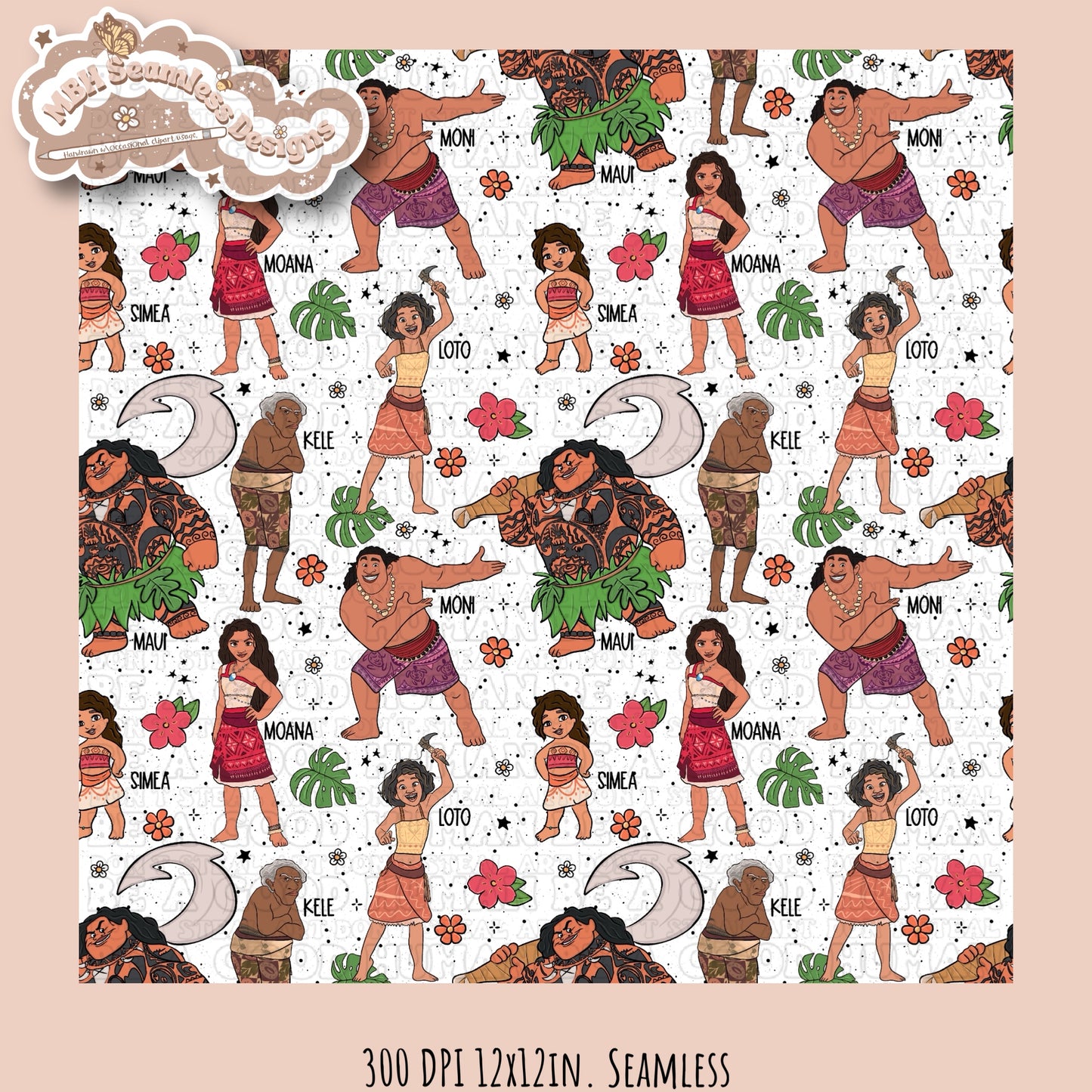 Ocean Princess 2 Seamless Pattern & PNG Multiple Colorway Options