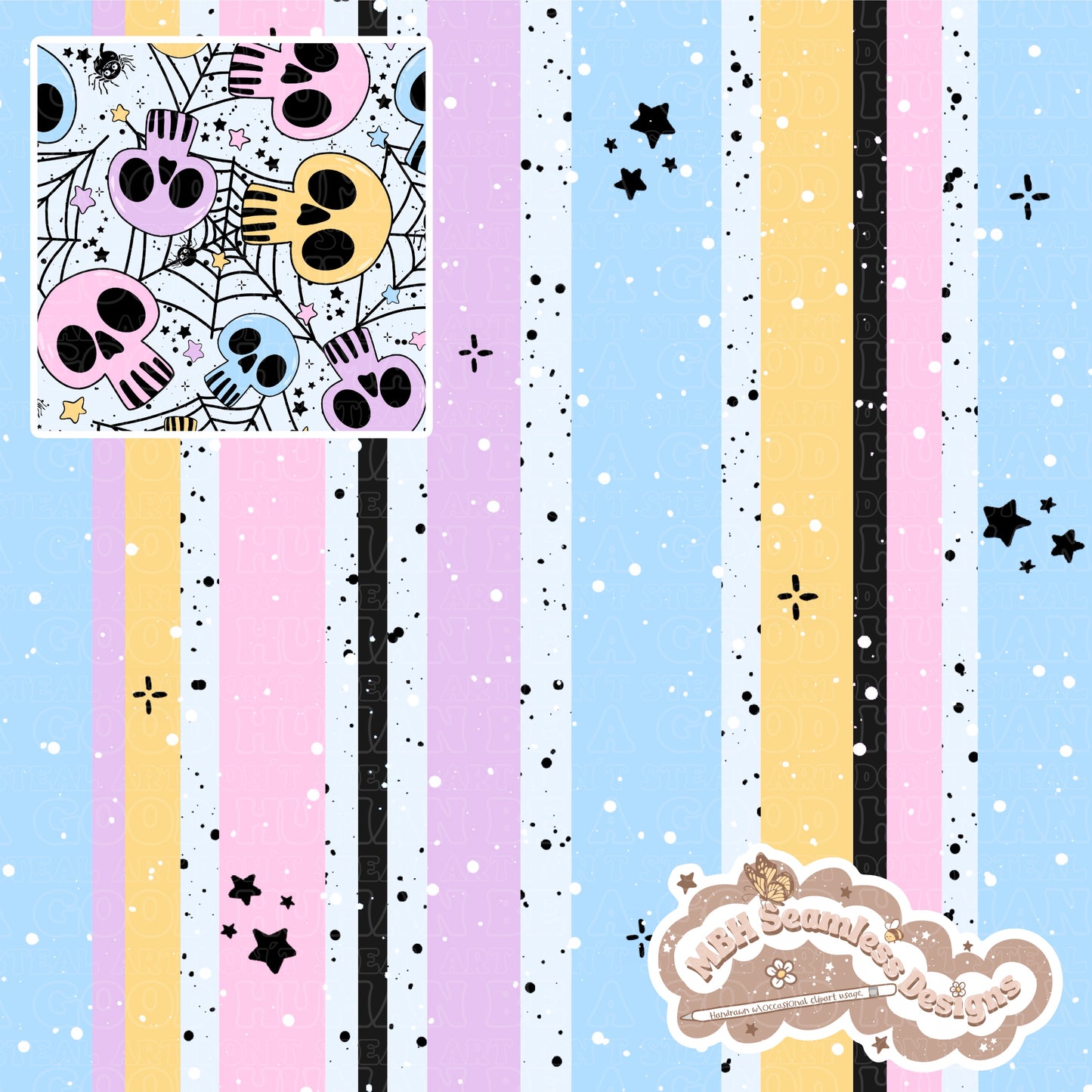 Pastel Spiderweb Skulls Seamless Pattern // COORDS • MULTIPLE COLORWAYS