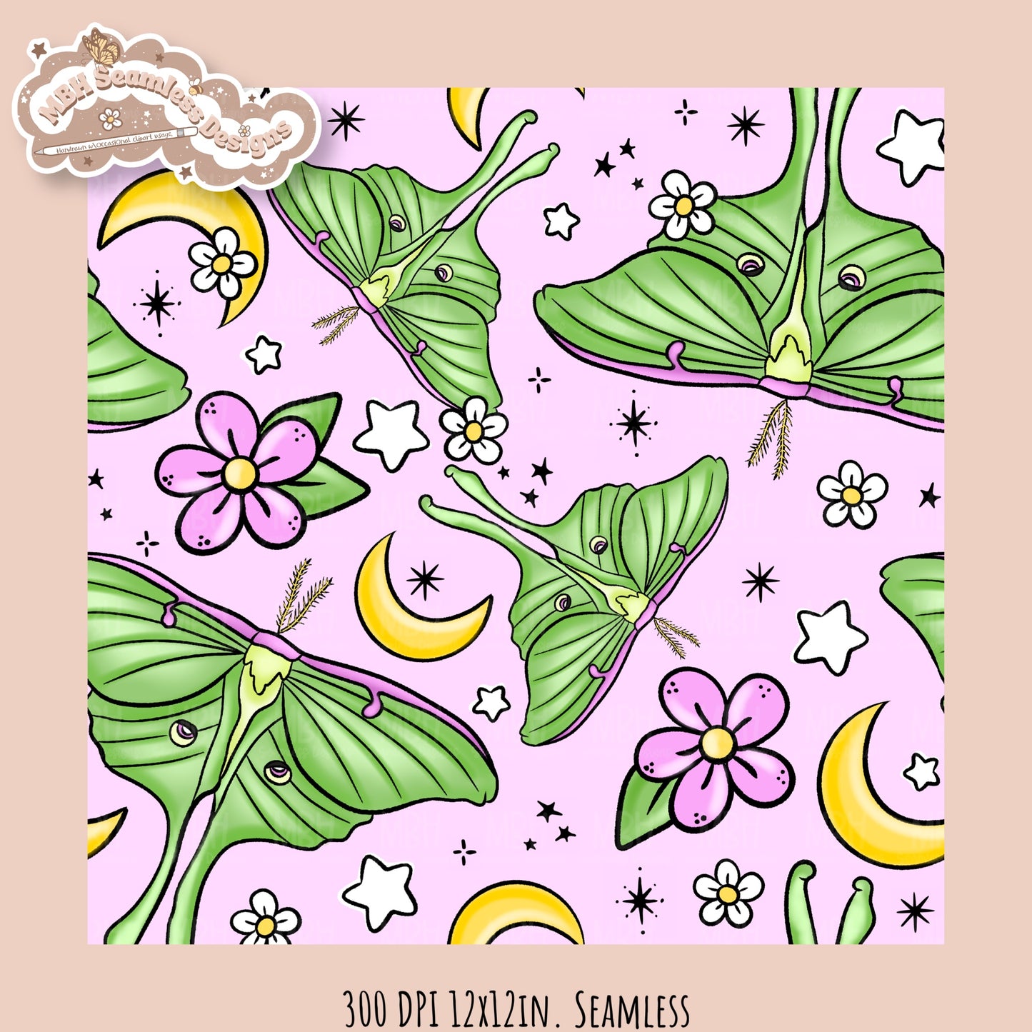 Hextober 25 • Moths Seamless Pattern // PNG // Multiple Colorway Options