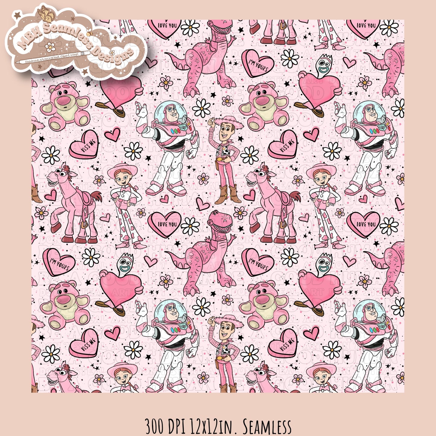 Pink Toy Story Valentine’s Day Seamless Pattern // PNG • Multiple Colorways
