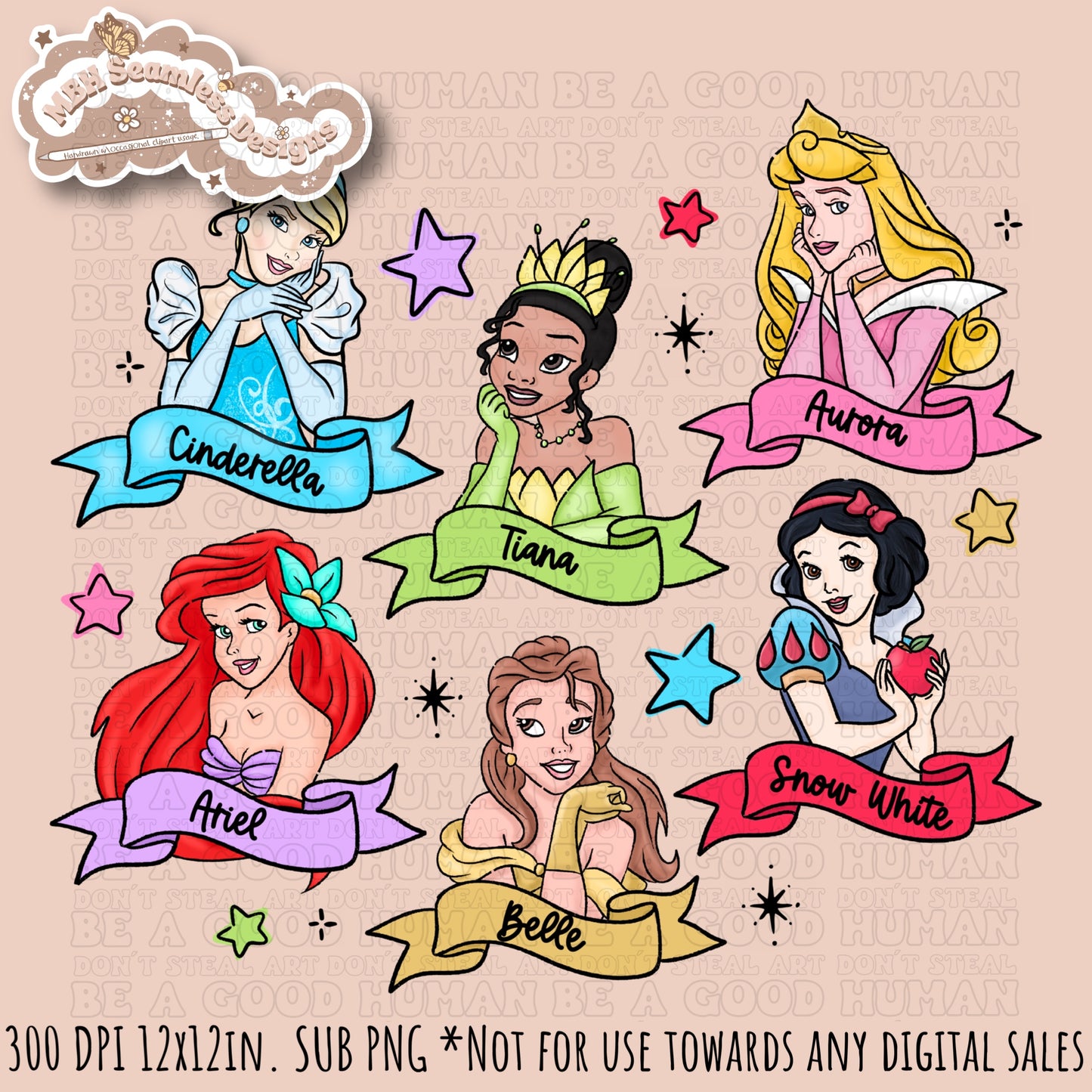 Princess Name Banners Seamless Pattern // PNG • Assorted Colorways