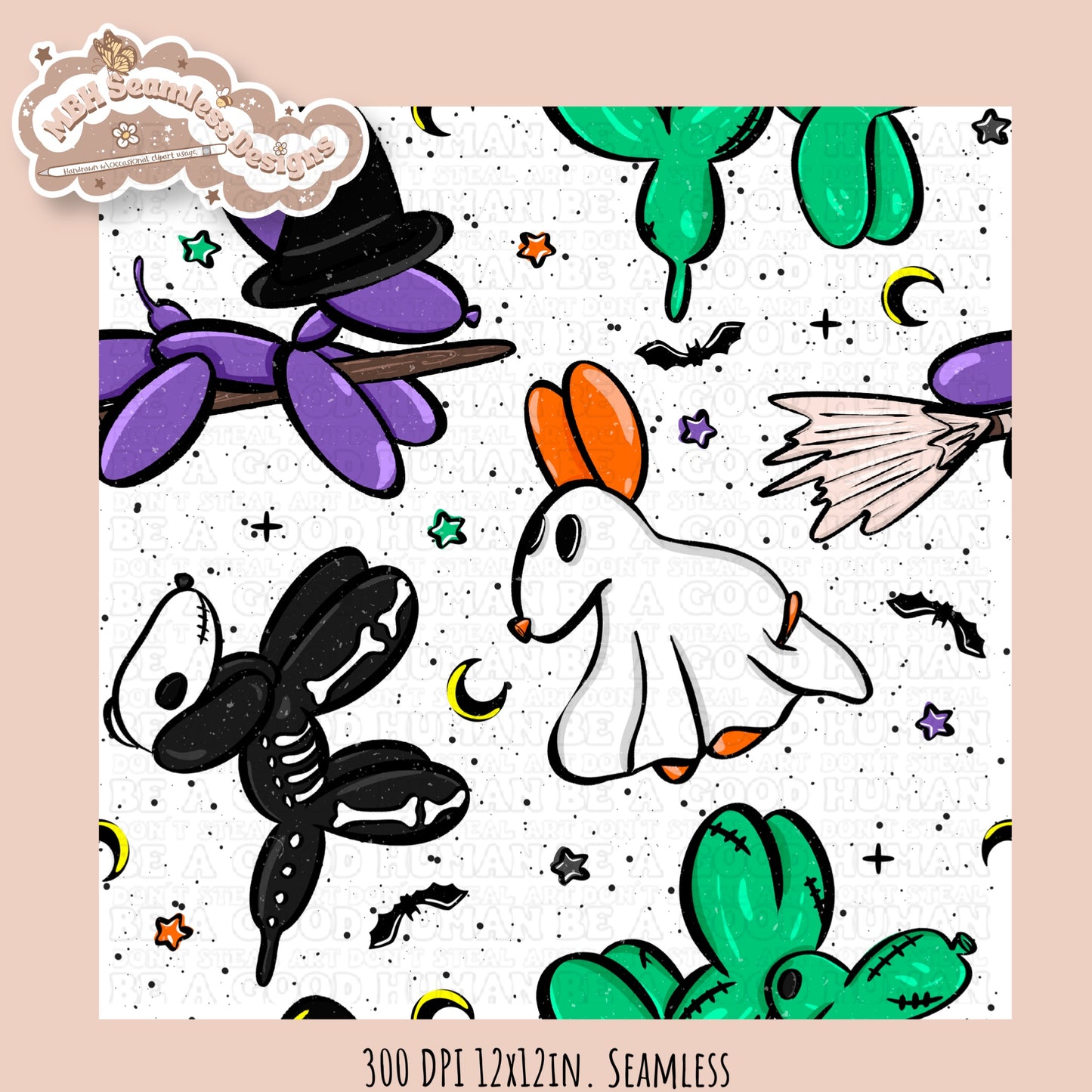 Halloween Balloon Dogs Seamless Pattern // PNG // Assorted Colorways