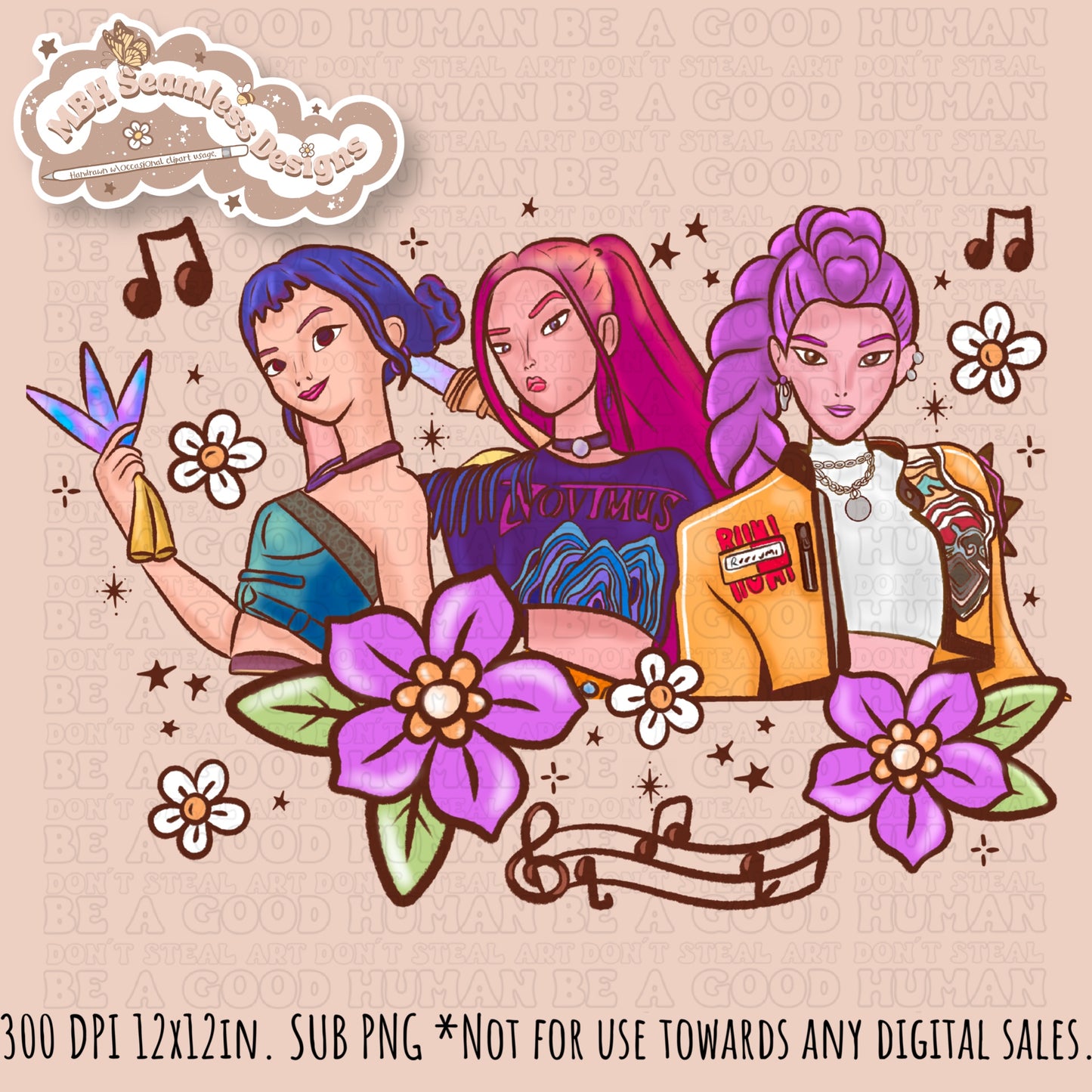 Demon Hunters x Tattoo Lyrics Seamless Pattern // PNG // Assorted Colorways