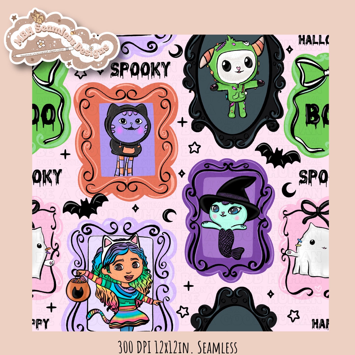 Gabby Spooky Frames Seamless Pattern // PNG // Assorted Colorways