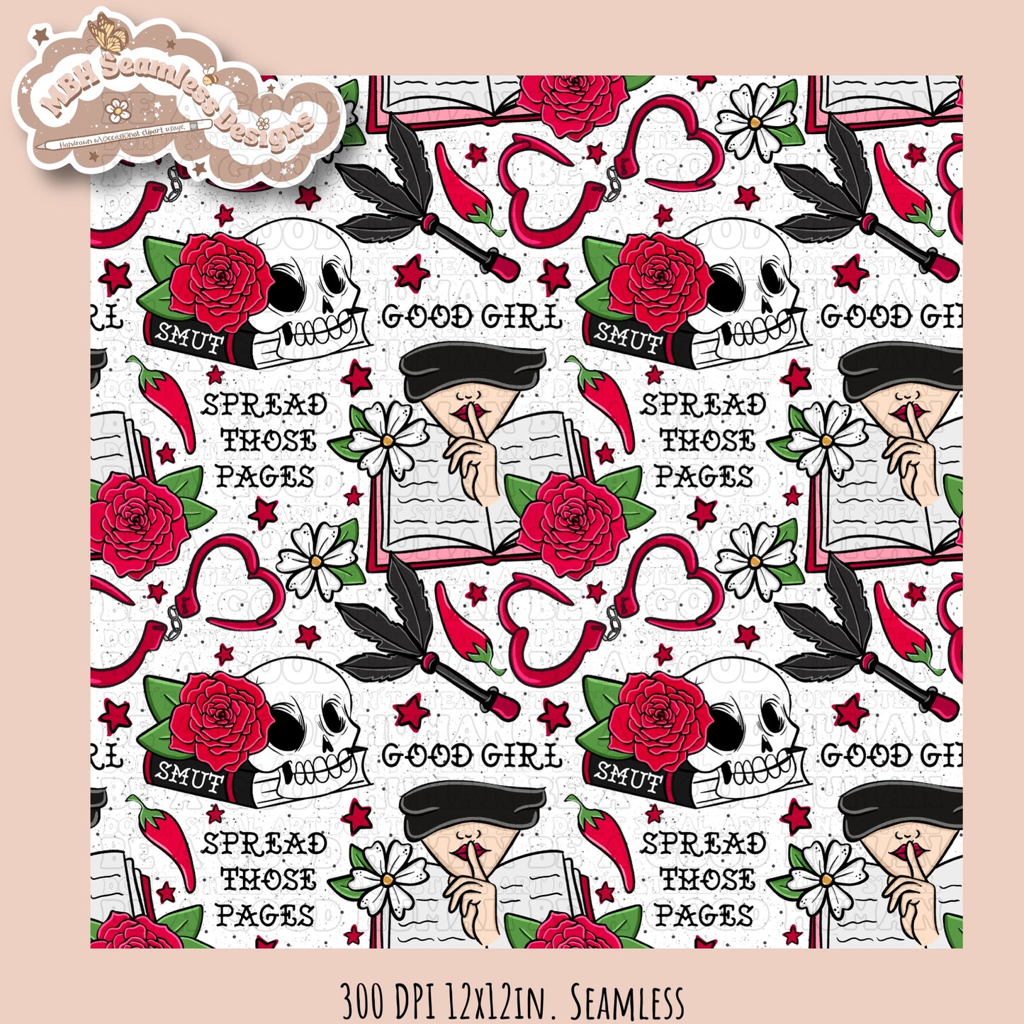 Smut Book Lover Seamless Pattern & PNG•MULTIPLE COLORWAYS