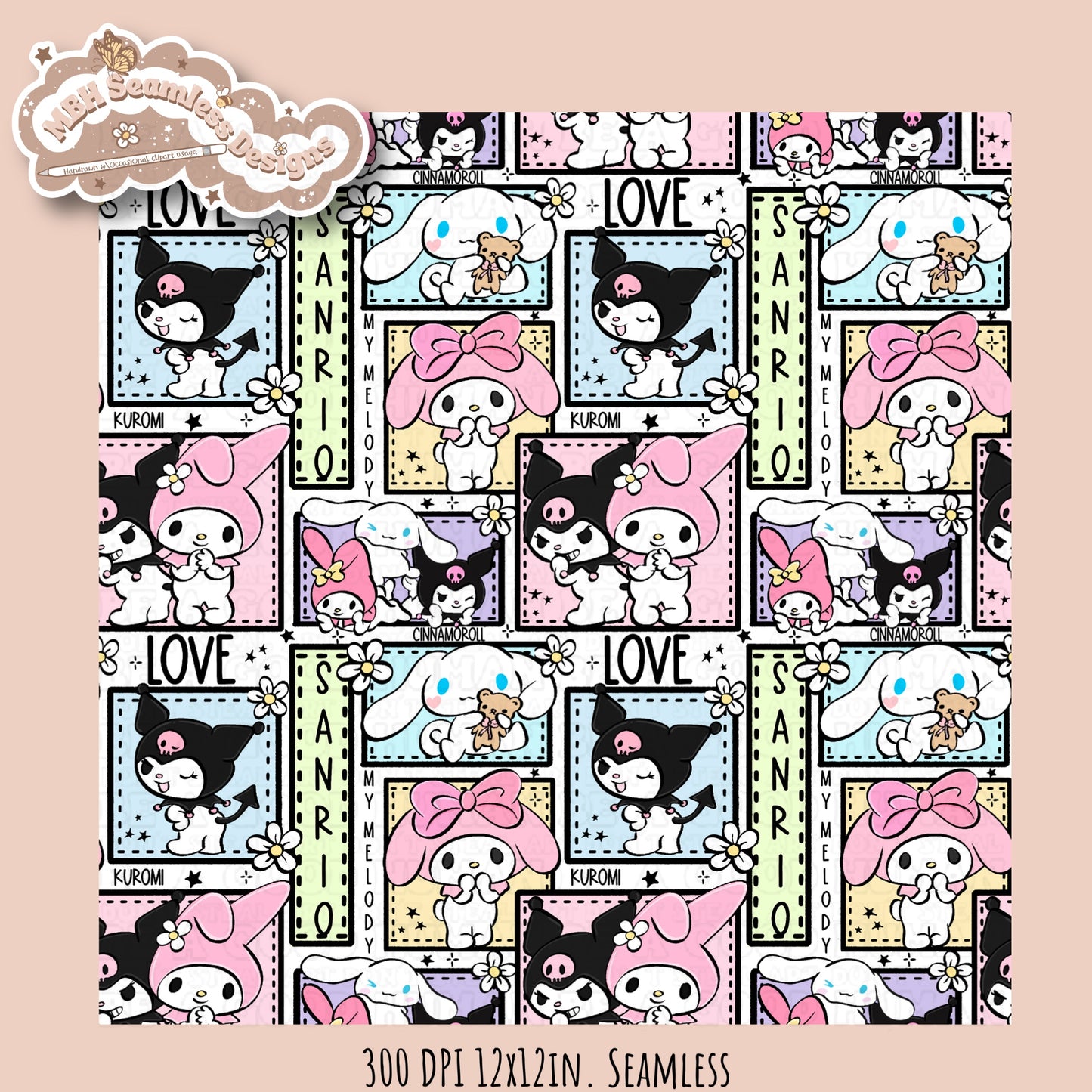 Sanrio Friends Floral Patchwork Seamless Pattern•Multiple Colorways