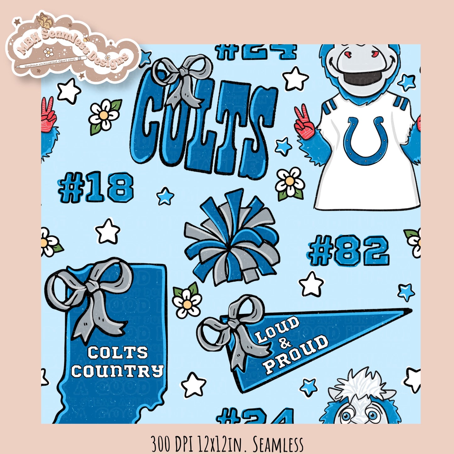 Colts x Daisies Football Seamless Pattern // Assorted Colorways