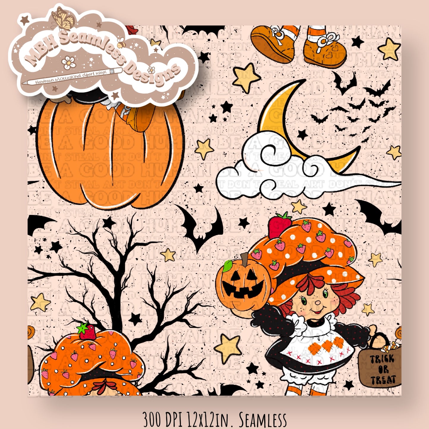 Spooky Strawberry Shortcake Seamless File MULTIPLE COLORWAYS