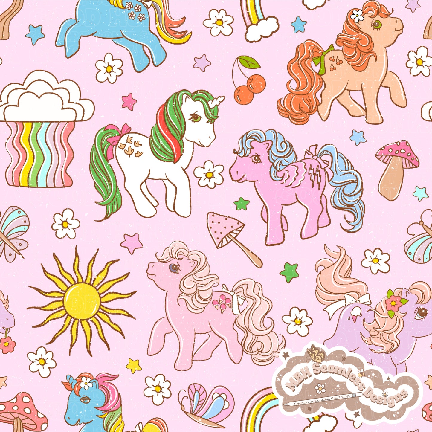 Vintage MLP Seamless Pattern MULTIPLE COLORWAYS