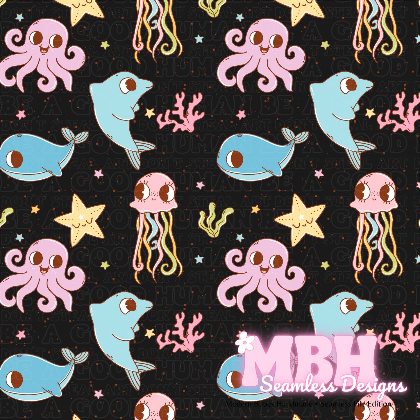 Groovy Sea Animals Seamless Pattern MULTIPLE COLORWAYS