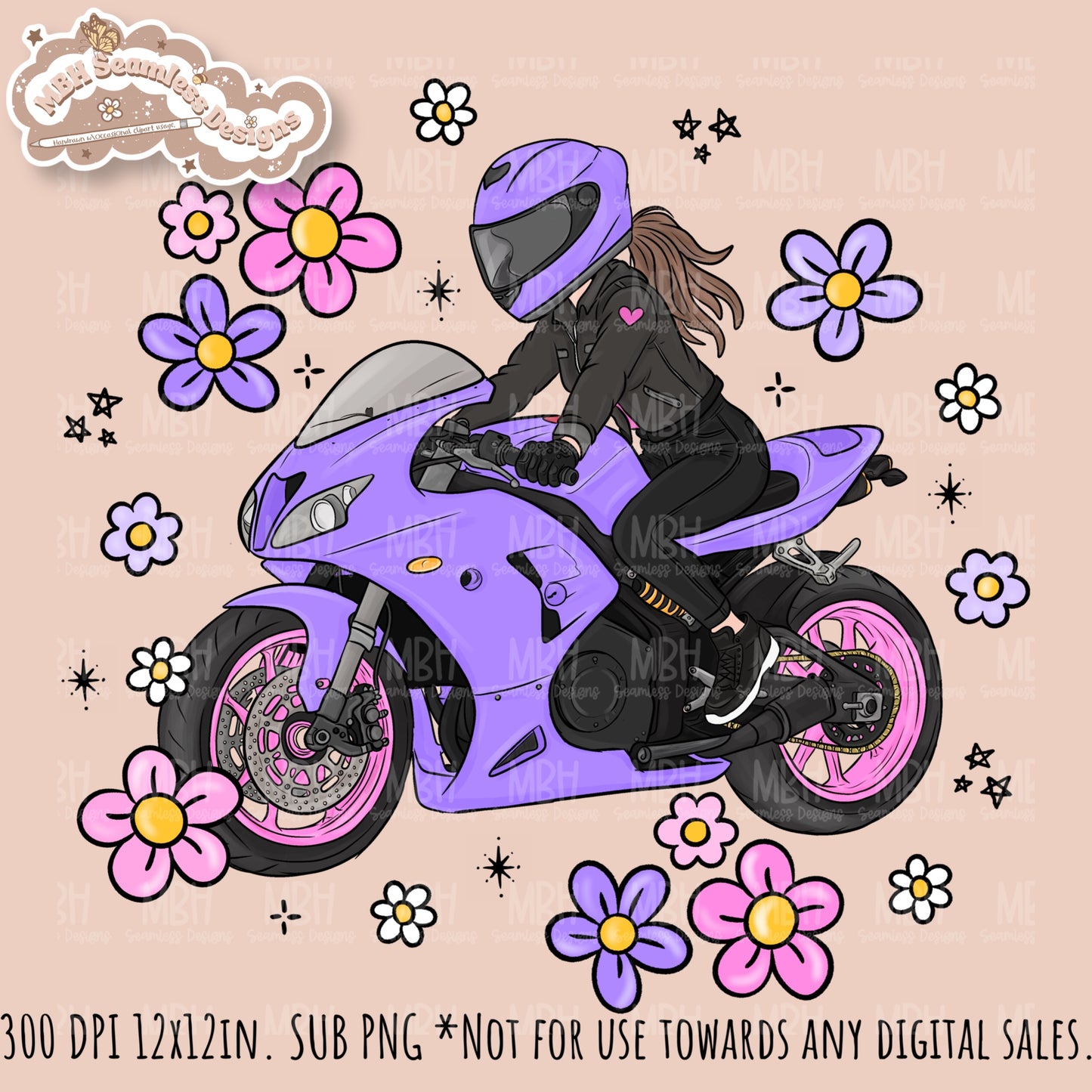 Moto Girl Power Seamless Pattern // PNG // Assorted Colorway Options