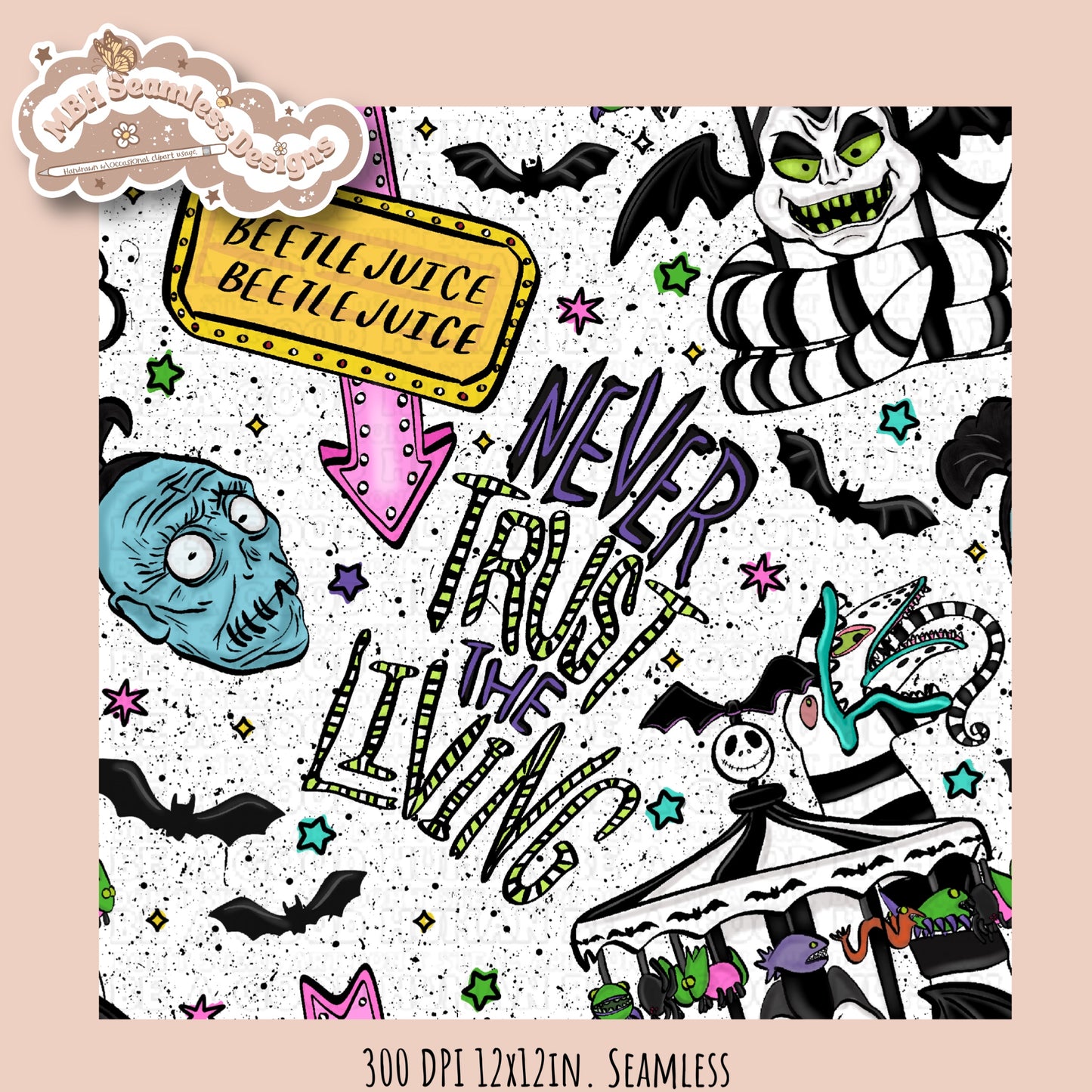 Never Trust The Living Seamless Pattern // PNG // Multiple Colorway Options