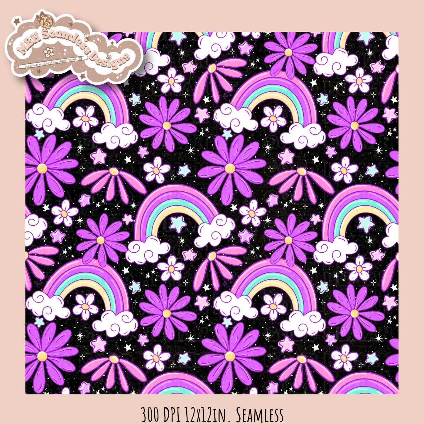 Rainbow Floral Seamless Pattern • Multiple Colorway Options