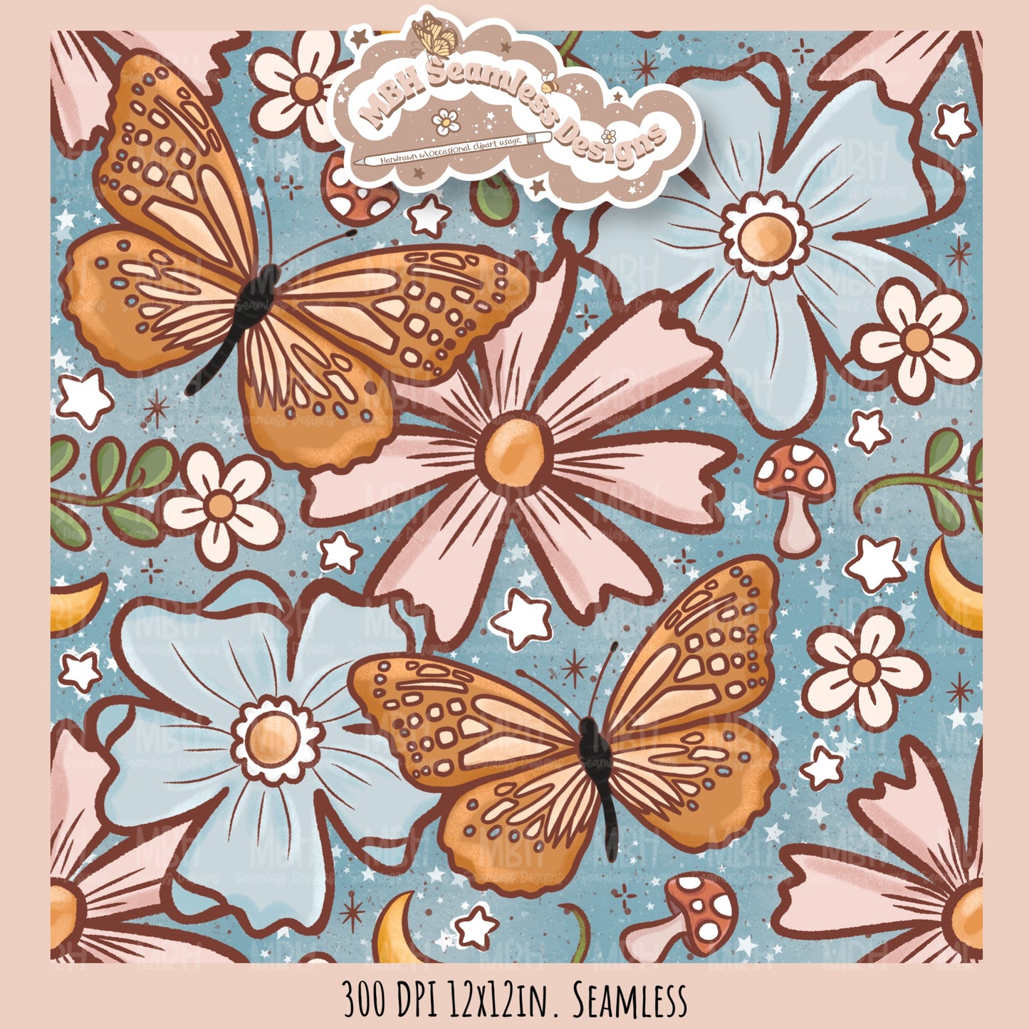 Butterfly Floral Seamless Pattern //MULTIPLE COLORWAY OPTIONS