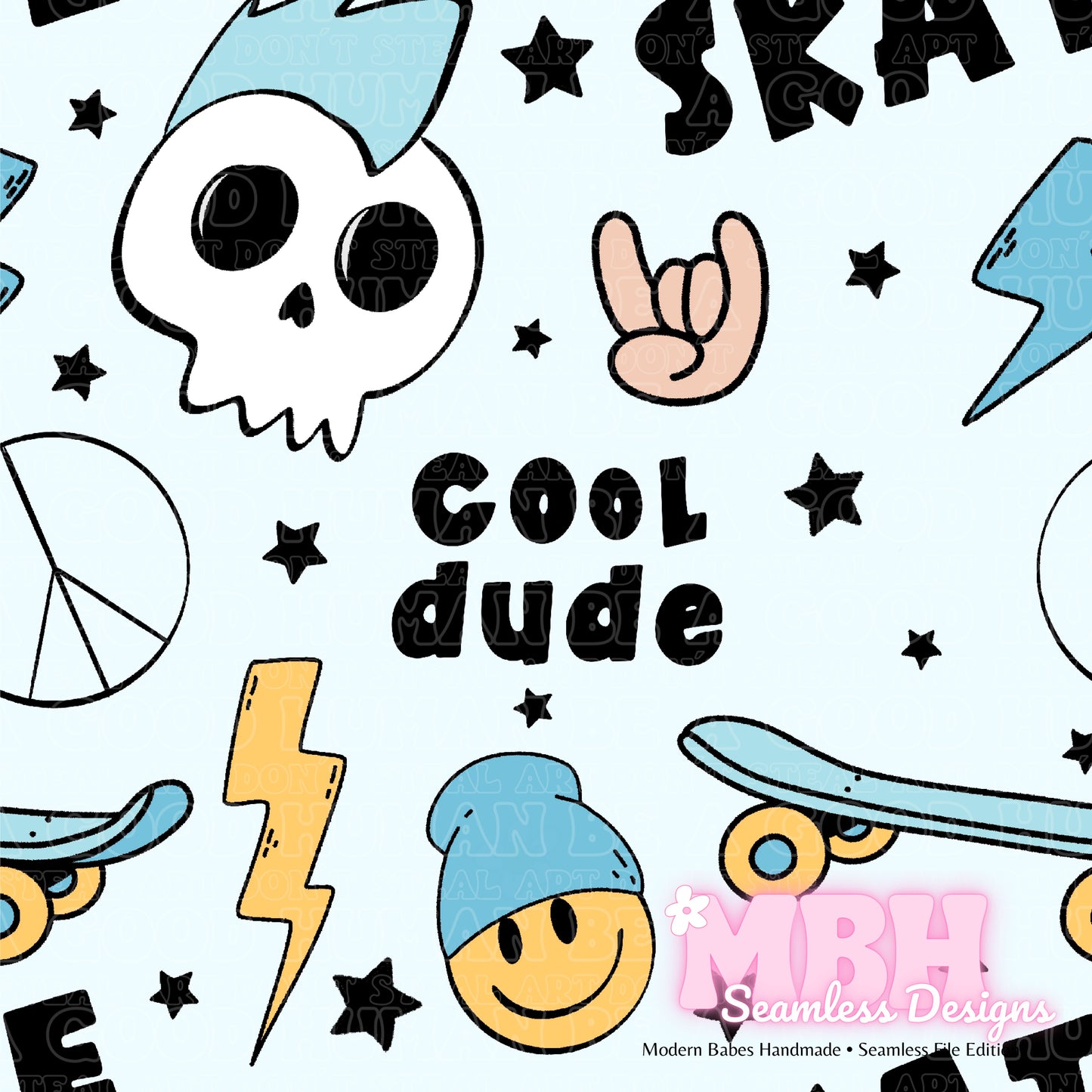 Skater Boy Cool Dude Assorted Colorways Seamless Pattern