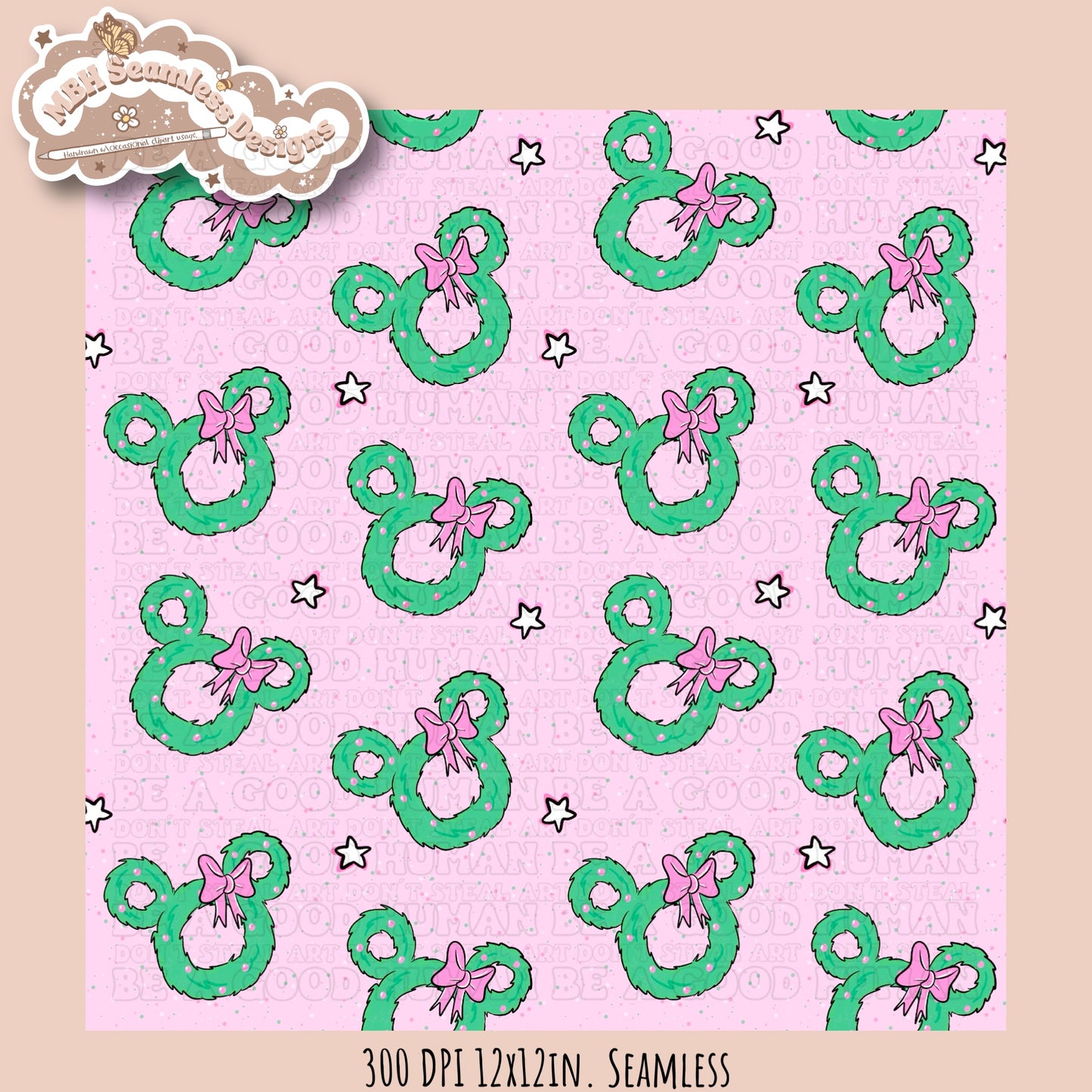 Pink Mouse Wreath Seamless Pattern MULTIPLE COLORWAYS