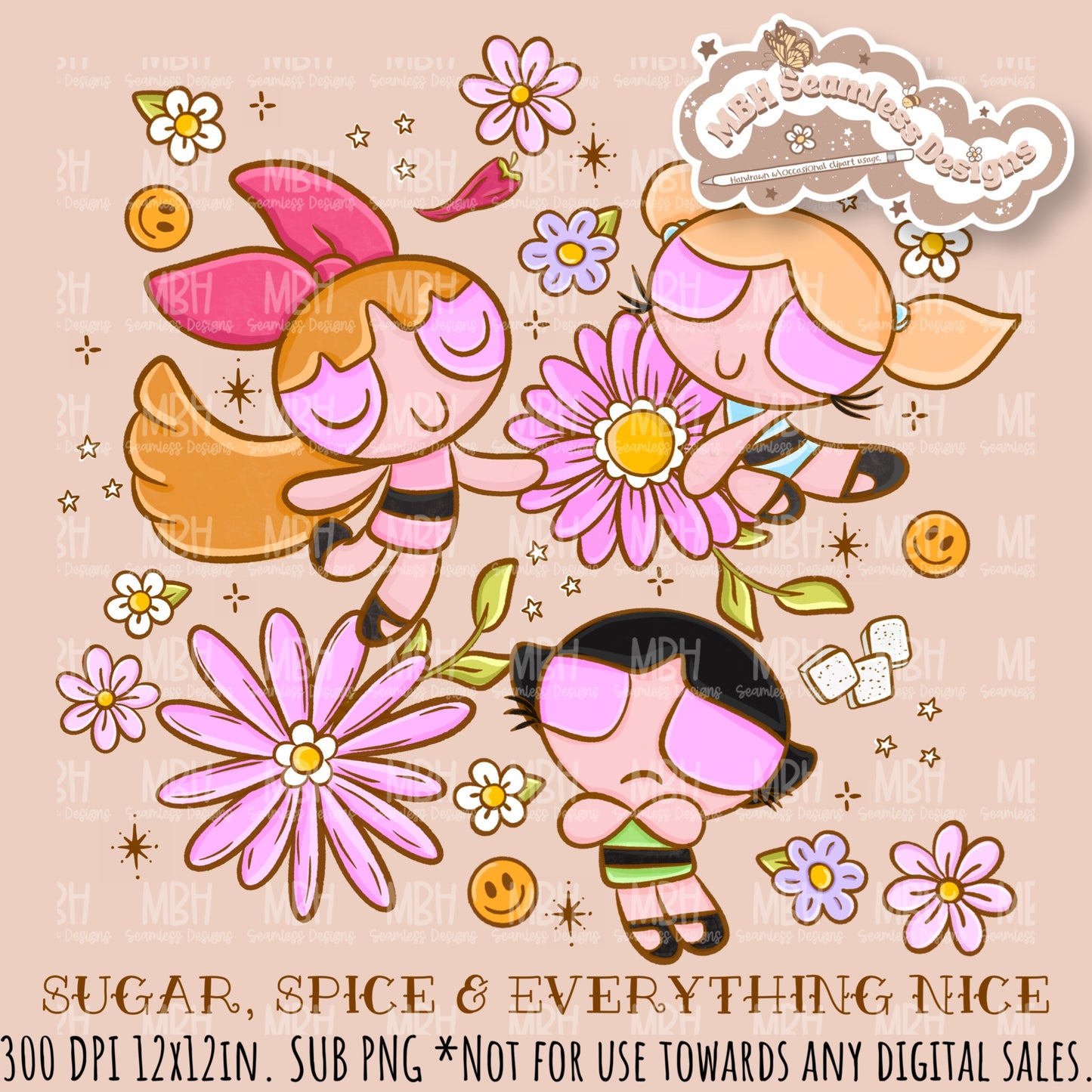 Sugar Spice Nice PPG Seamless Pattern // PNG // Assorted Colorway Options