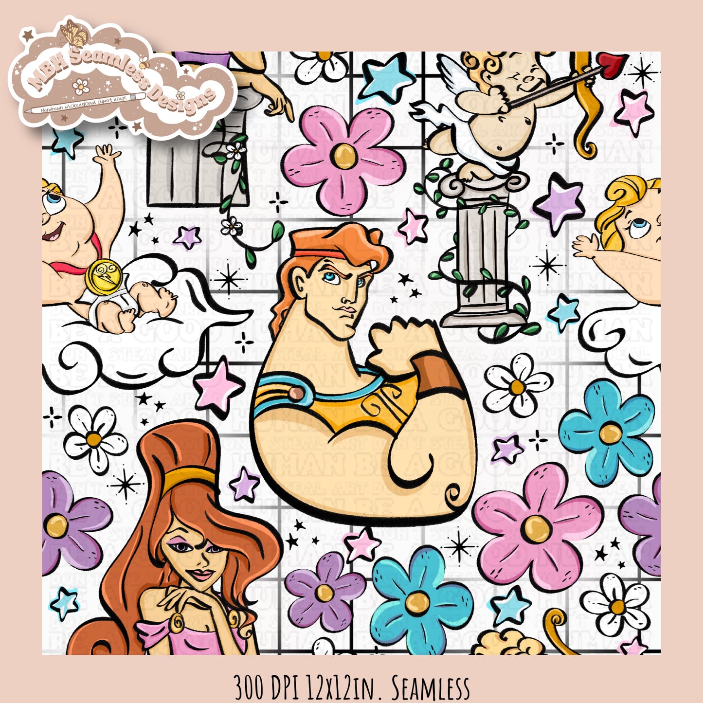 Floral Hercules Seamless Pattern & PNG Assorted Colorways