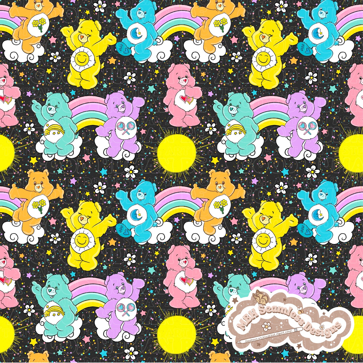 Starry Daisy Care Bears Seamless Pattern & PNG MULTIPLE COLORWAYS