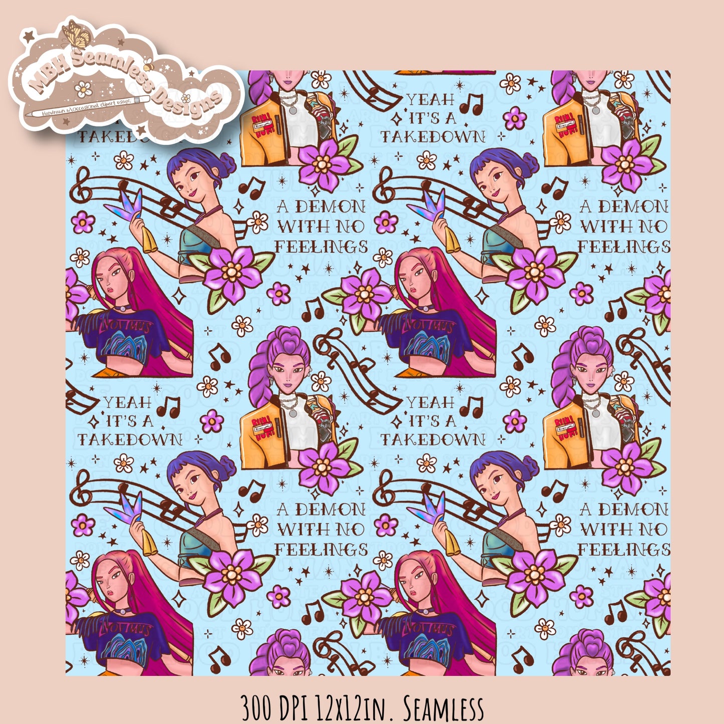 Demon Hunters x Tattoo Lyrics Seamless Pattern // PNG // Assorted Colorways