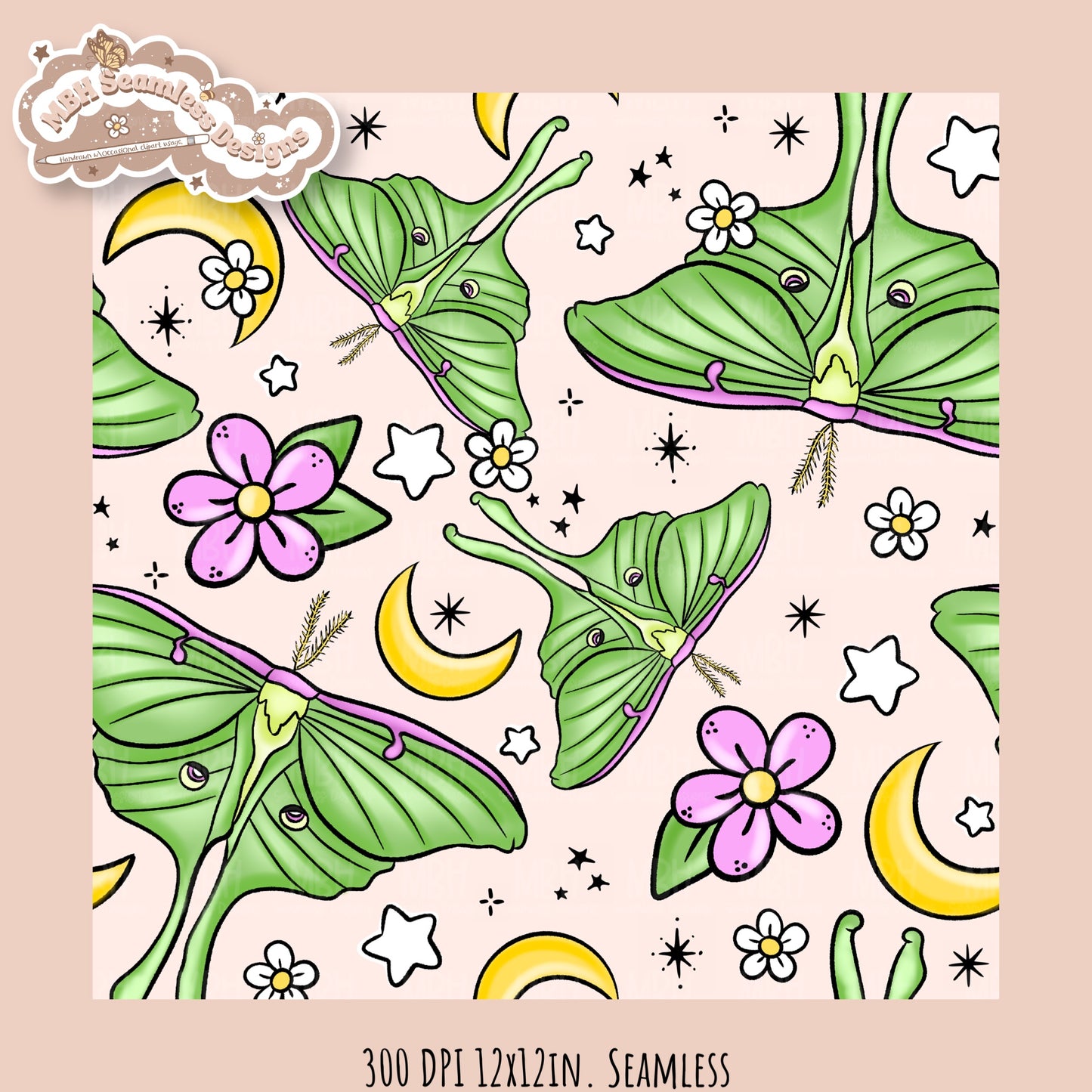 Hextober 25 • Moths Seamless Pattern // PNG // Multiple Colorway Options