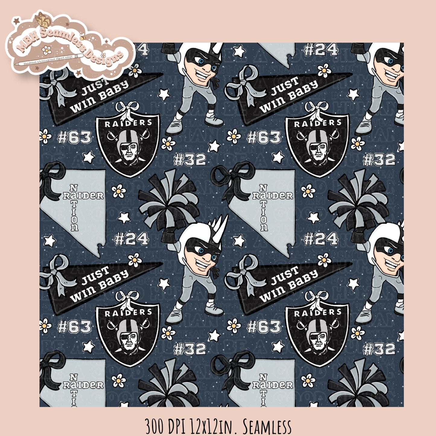 Raiders x Daisies Football Seamless Pattern // Assorted Colorways