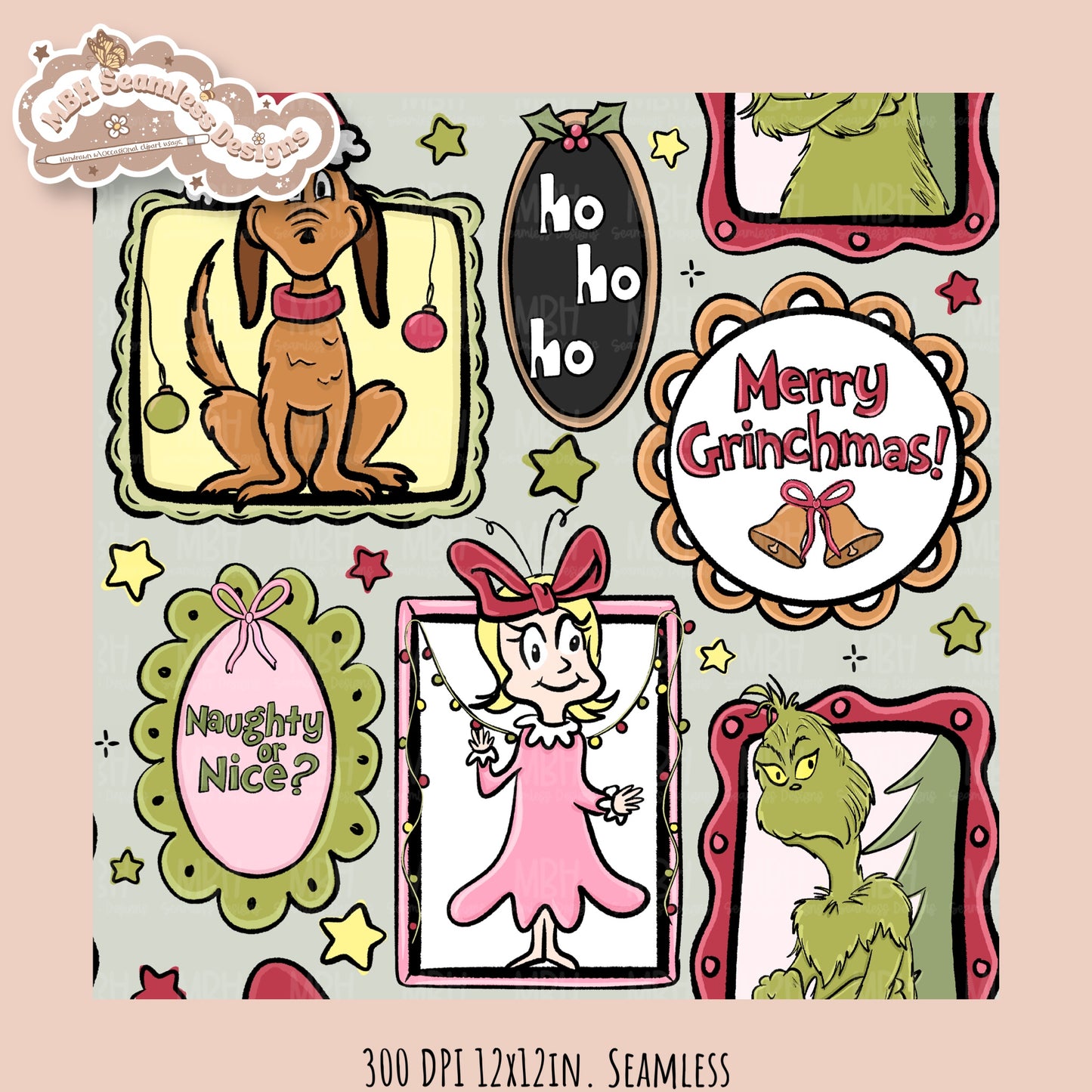 Grumpy Guy Frames Seamless Pattern // PNG // Assorted Colorways
