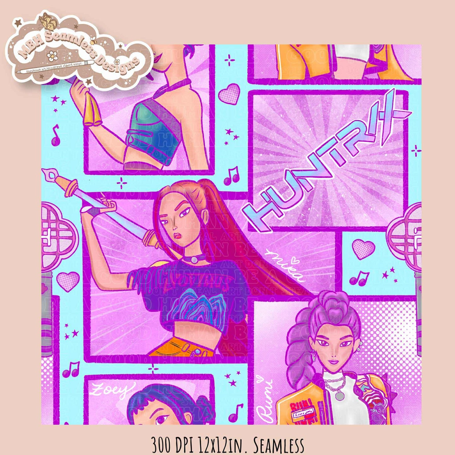 Comic Huntrx Seamless Pattern // PNG // Assorted Colorways